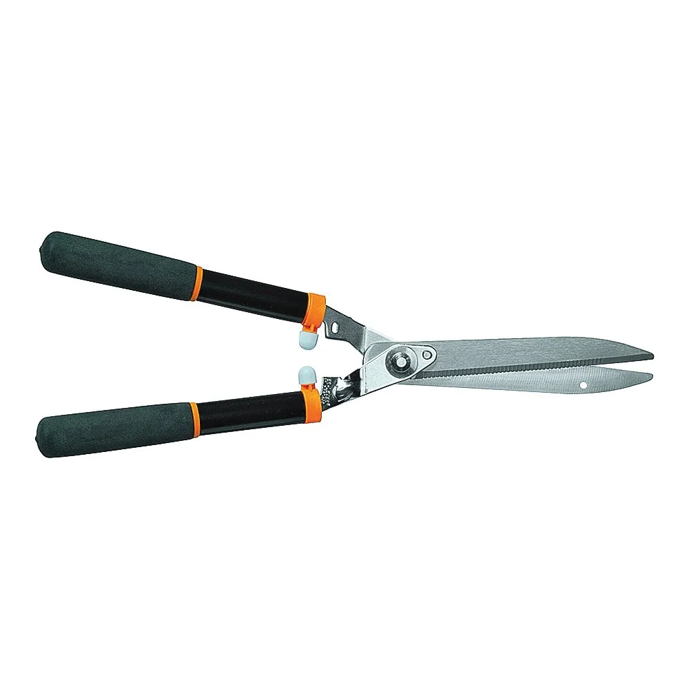 Fiskars 391814-1001 Hedge Shear, Serrated Blade, 10 in L Blade, Carbon Steel Blade, Steel Handle, Non-Slip Grip Handle