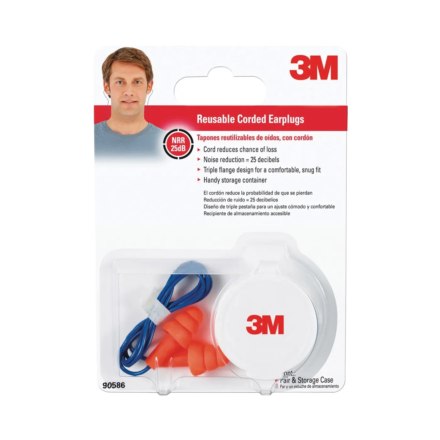 3M Tri-Flange 90586-00000 Ear Plugs, 26 dB NRR, Multi-Flange