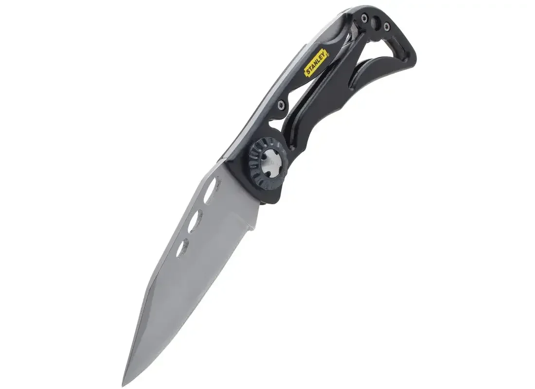 STANLEY STHT10253 Pocket Knife, 4-1/8 in L Blade, Steel Blade, 1-Blade, Foldable Handle, Black/Yellow Handle