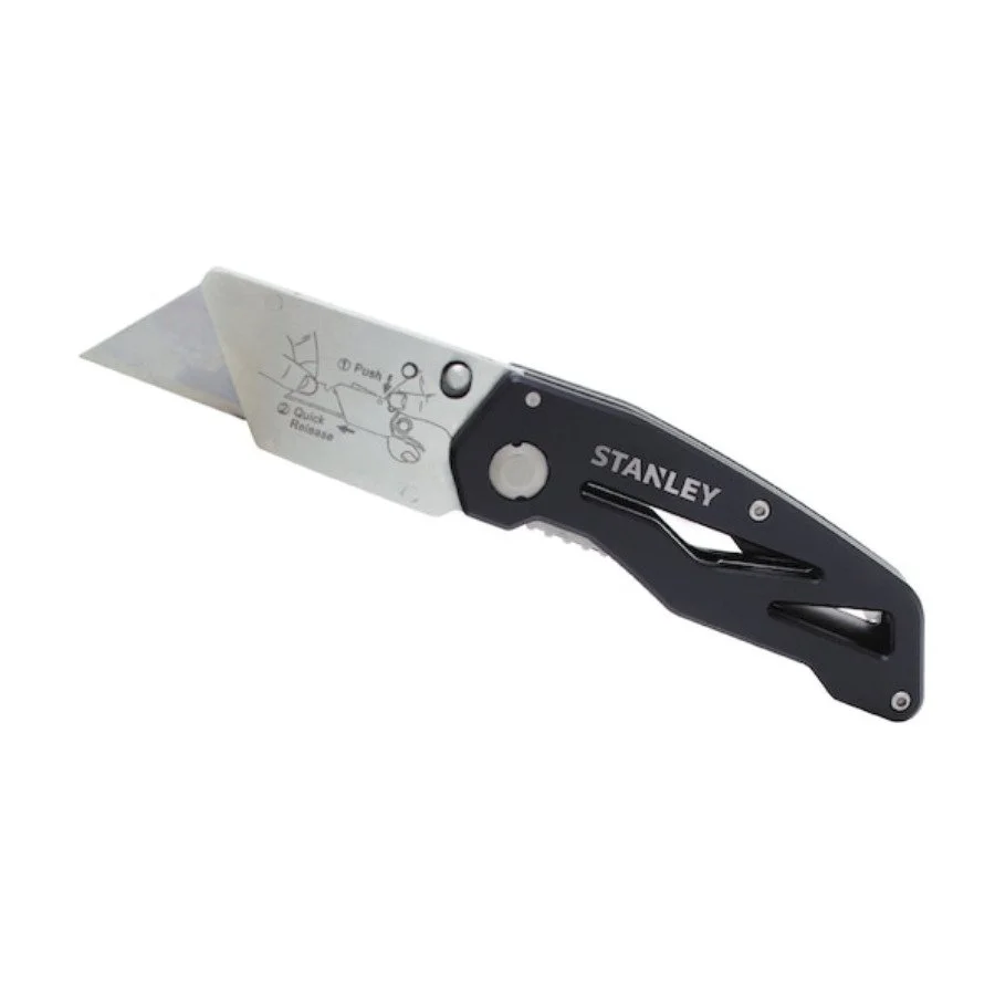 STANLEY 10-855 Utility Knife, 2-7/16 in L Blade, Aluminum Blade, Black/Gray Handle