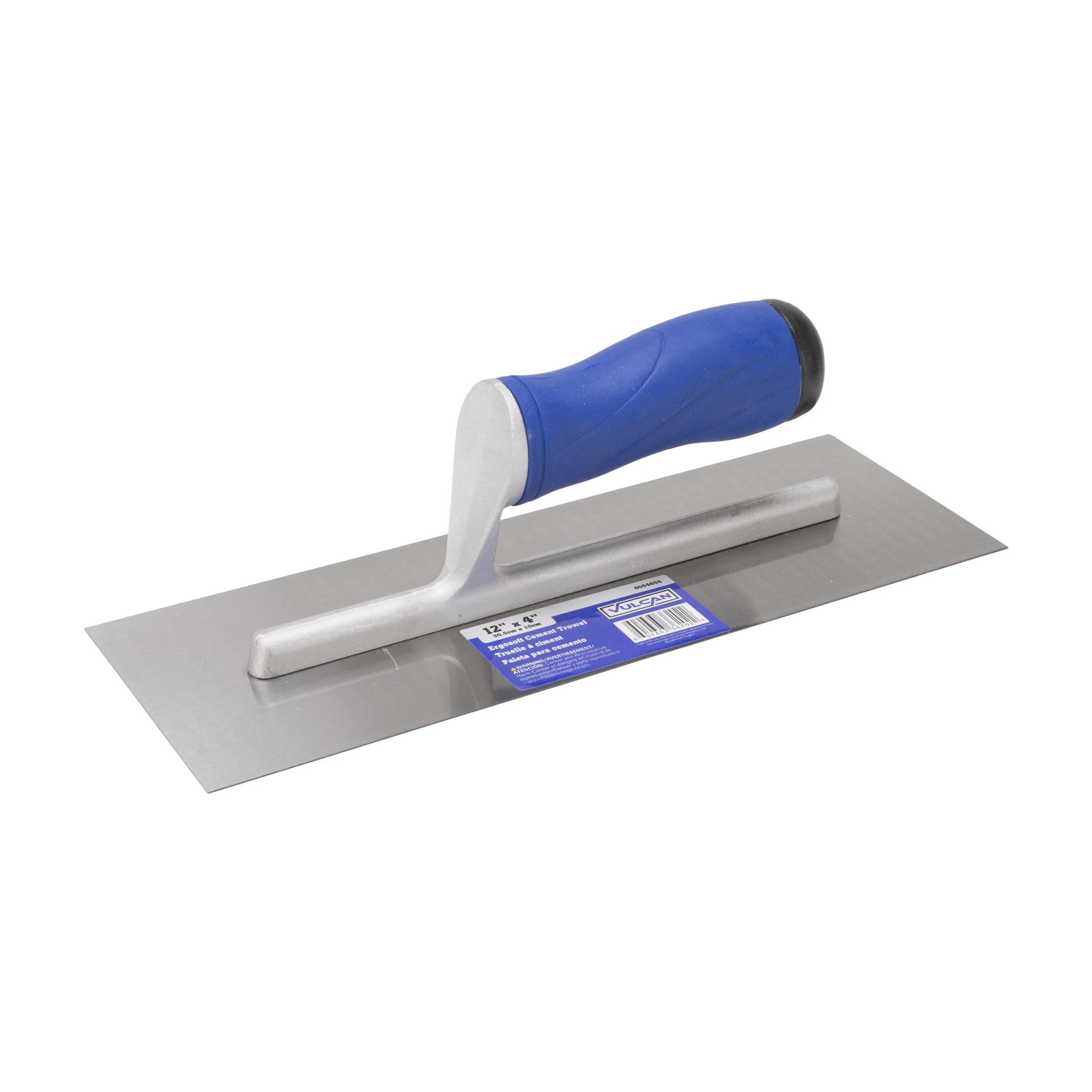 Vulcan Cement Trowel Ergonomic, 12 in L Blade, 4 in W Blade, Right Angle End, Ergonomic Handle, Plastic Handle