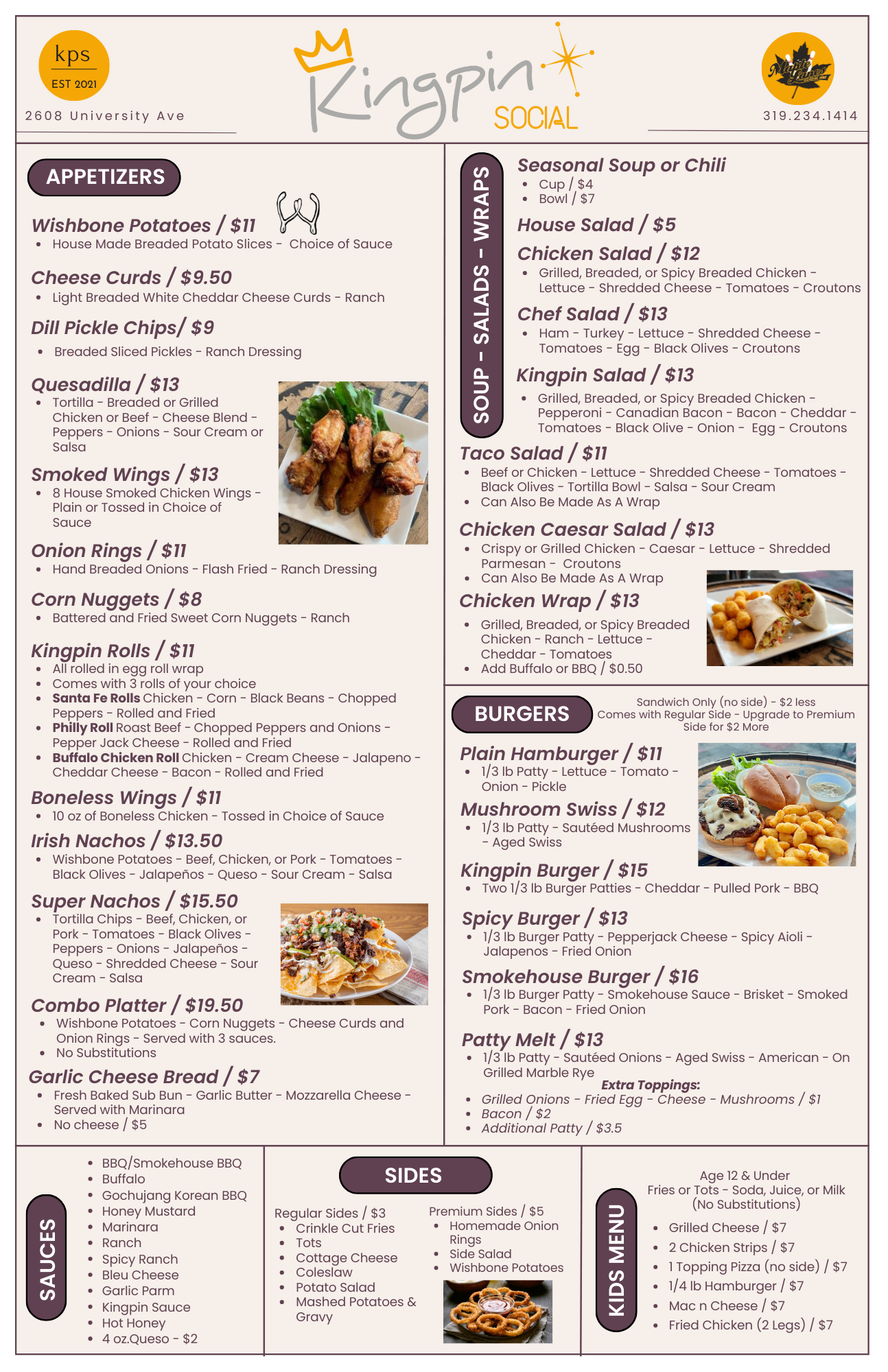 Kingpin Social Food Menu