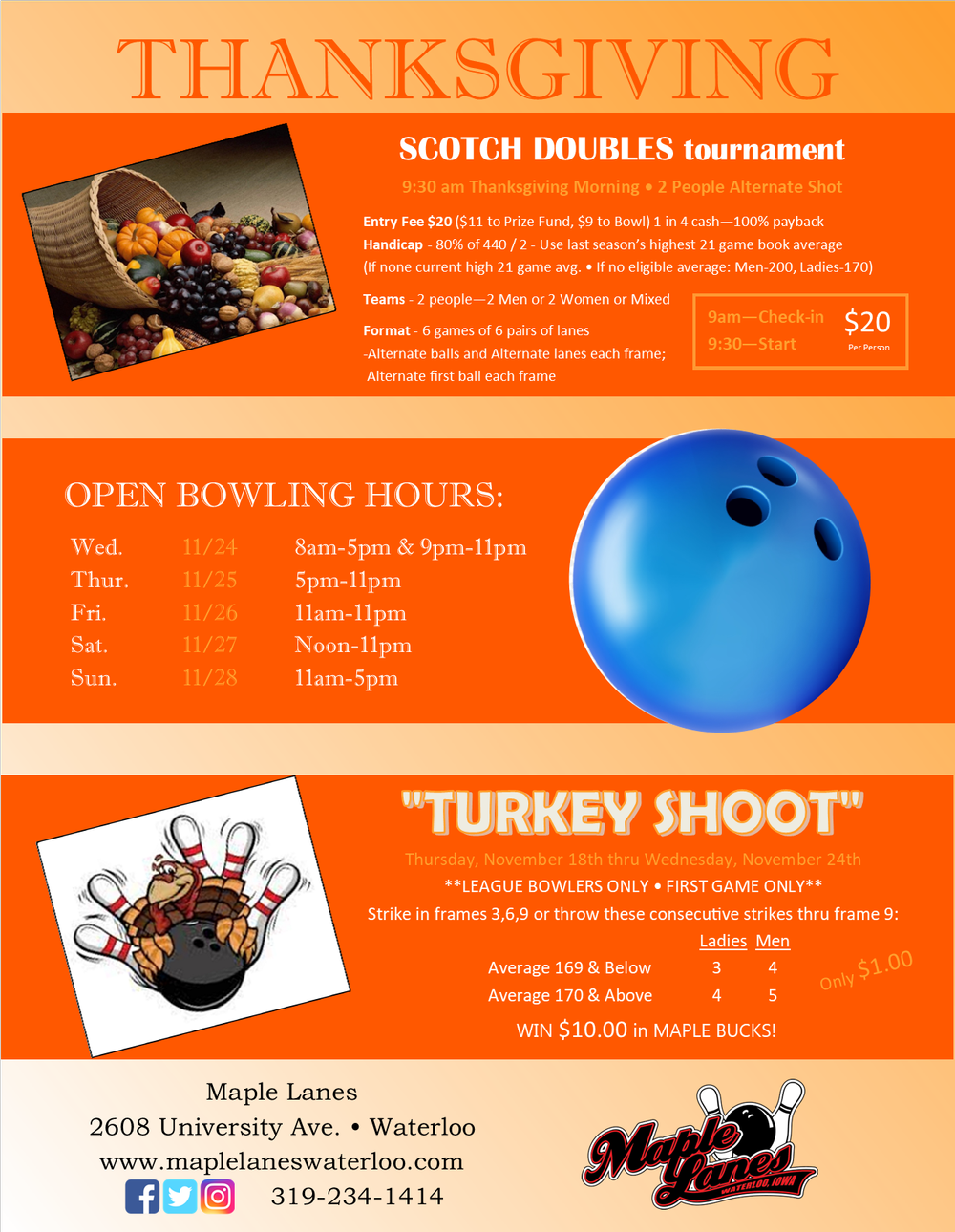 Thanksgiving Scotch Doubles Tournament — Maple Lanes & Kingpin Social