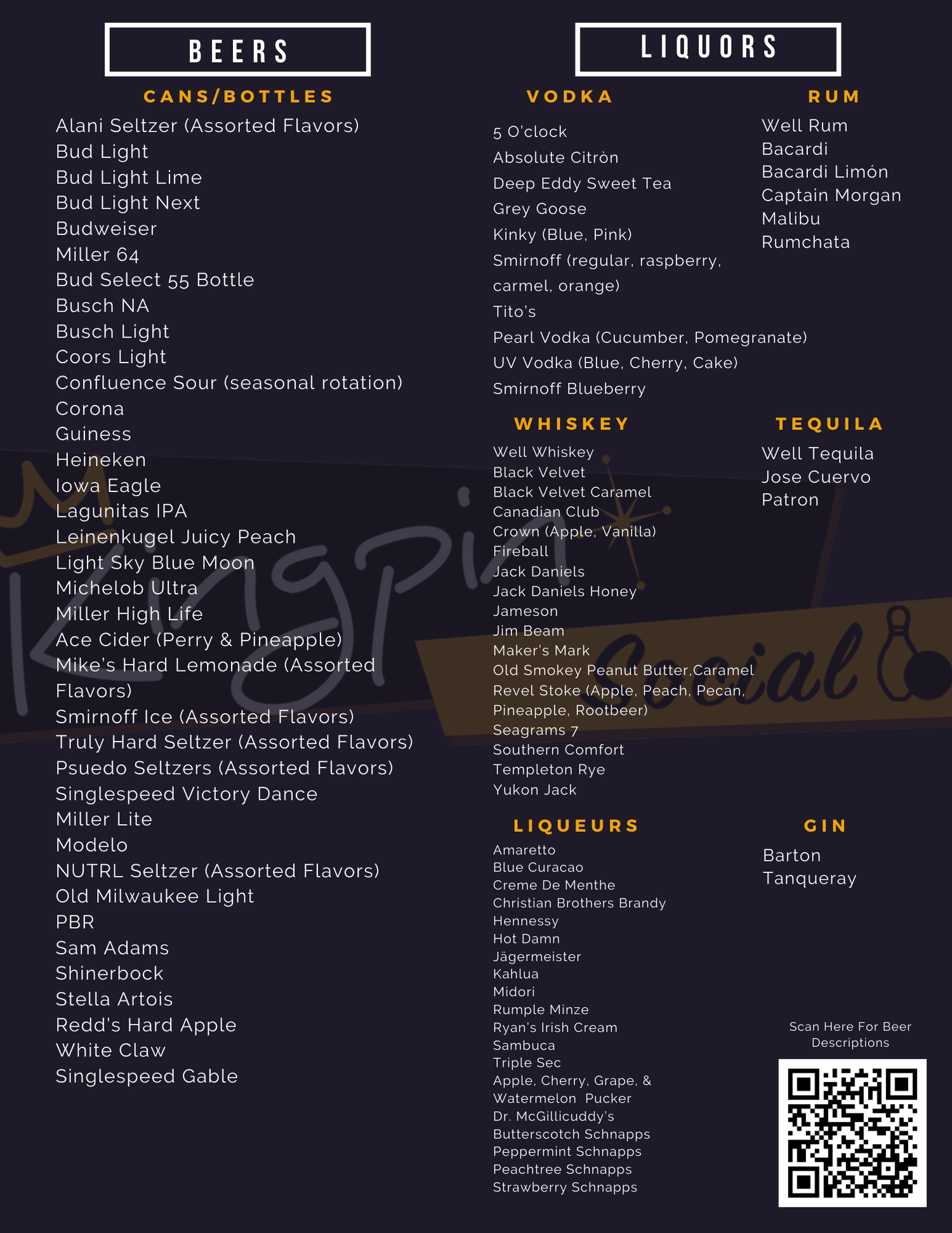 Kingpin Social Drink Menu