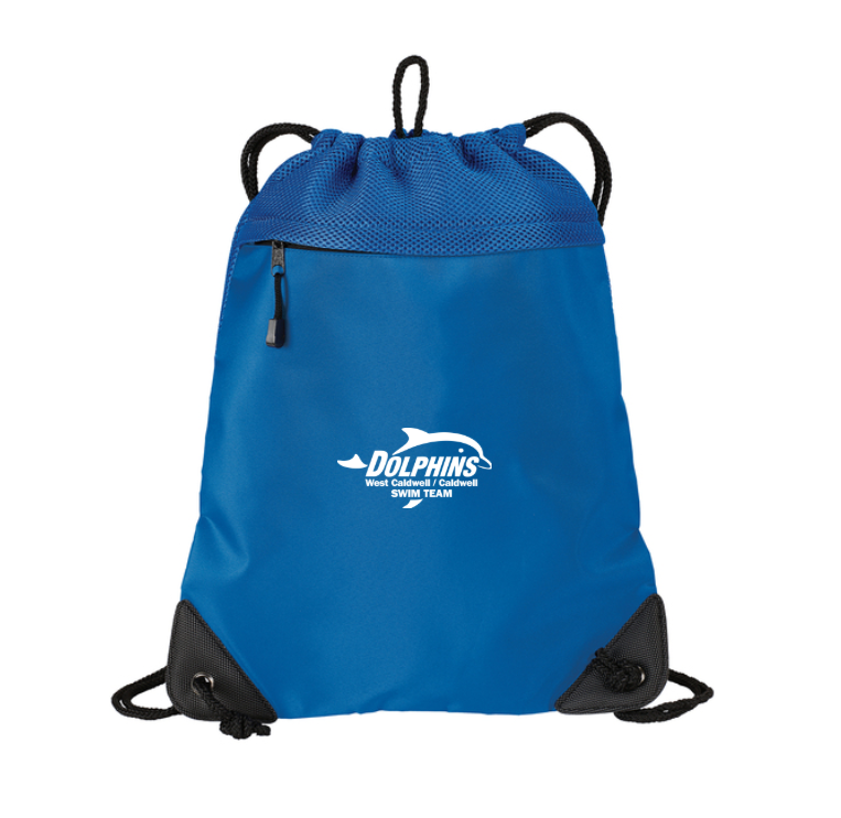 Dolphins - Drawstring Backpack - Aquatic Blue - Embroidered
