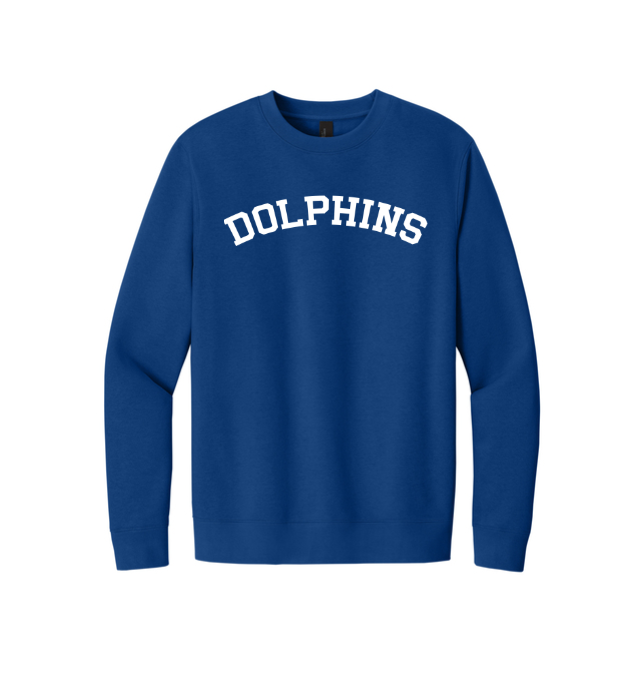 Dolphins - Embroidered Varsity Stripe Crew Neck Sweatshirt - Royal