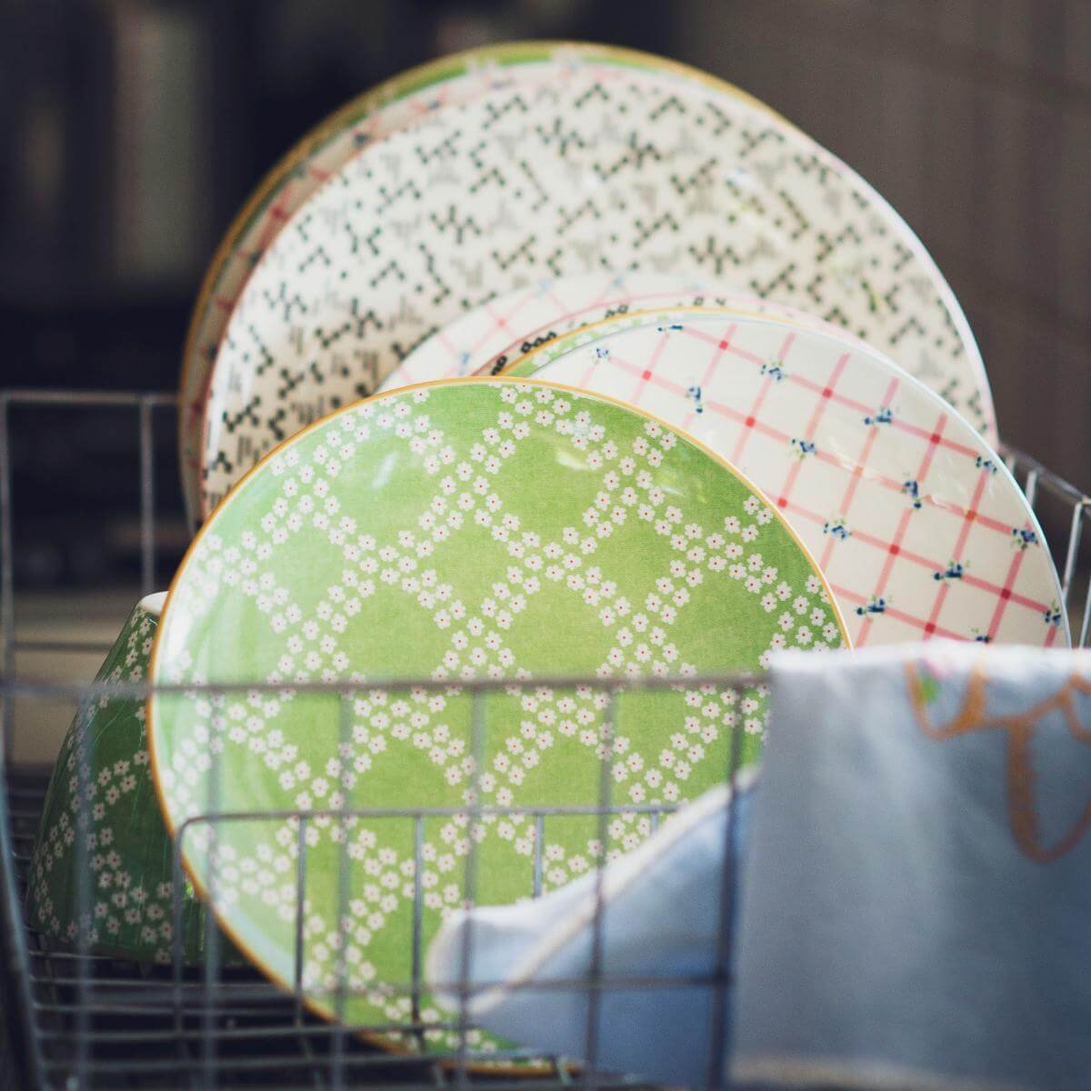 dishing drying by a sink