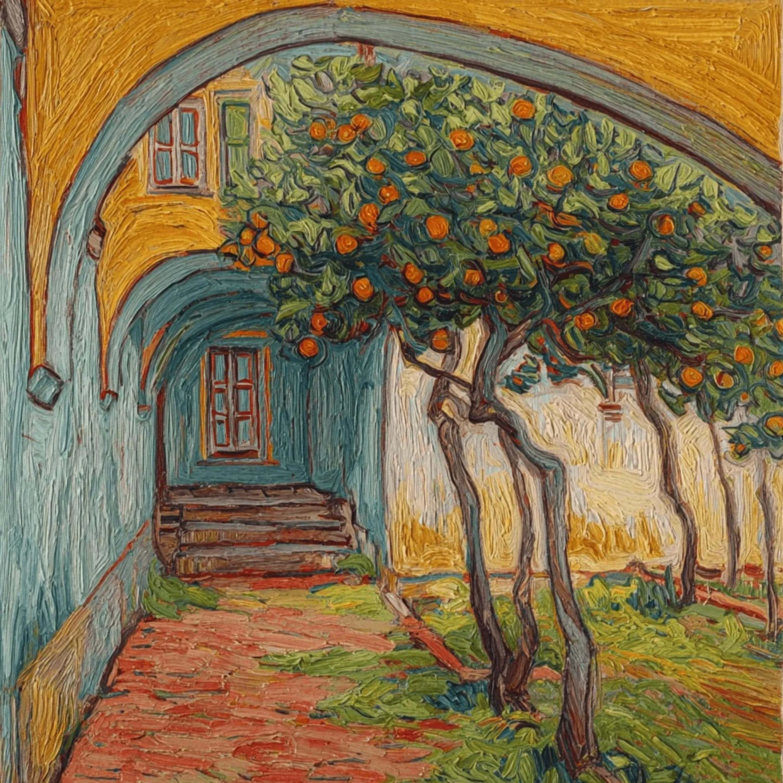 an apple orchard in a yard