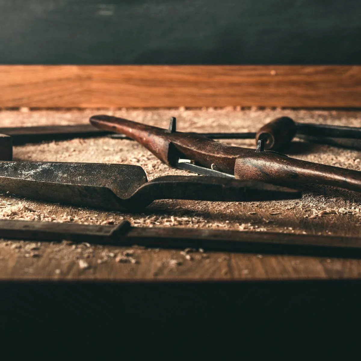 woodworking tools on a work bench
