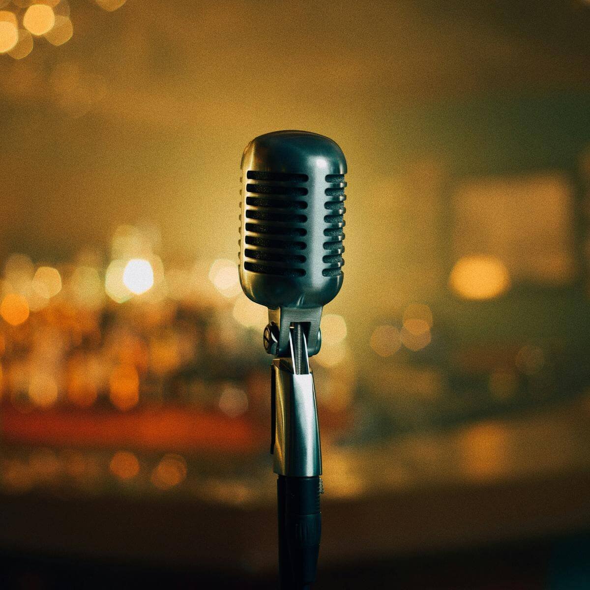 a microphone in a club or bar