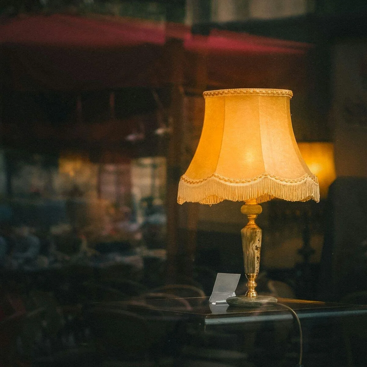 a lamp in a shop window