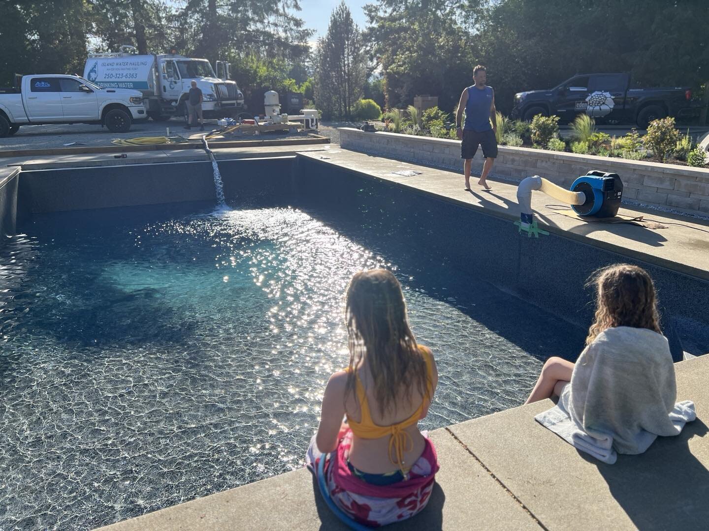 Island Water Hauling not yet complete and no heat but keep a kid out of a pool&hellip; I think not. #cultivatequalityoflife #pooldays #landscapedesignbuild #outdoorlivingspace #ladndscapingyyj