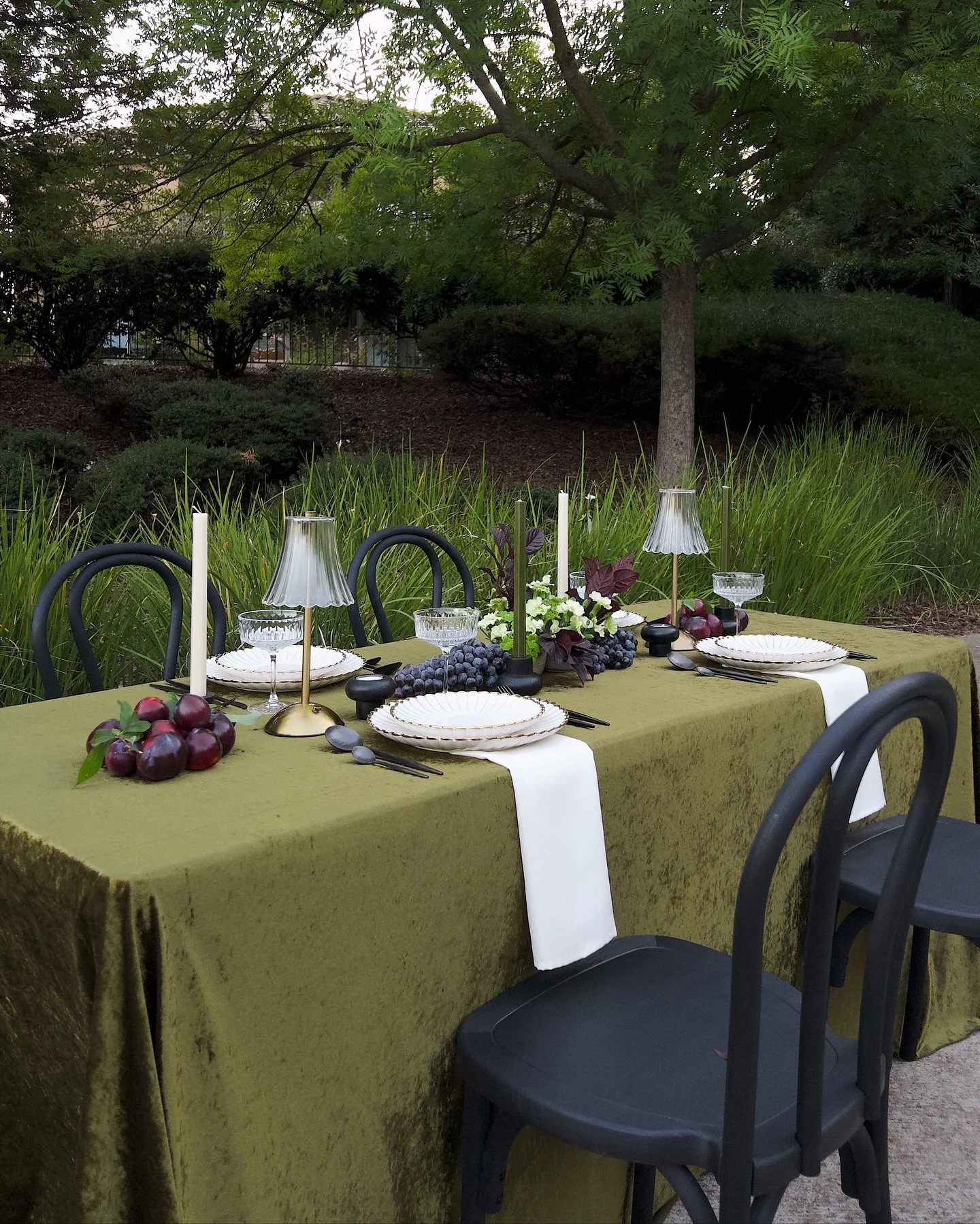 Velvet for the season. Green for the moment. 🫒🕊️✨ 

Elevate your holiday tablescape with our luxe velvet olive green linens. 

#sacramentoevents #sacramentorentals #rosevillerentals #placercounty #placerevents #visitplacer