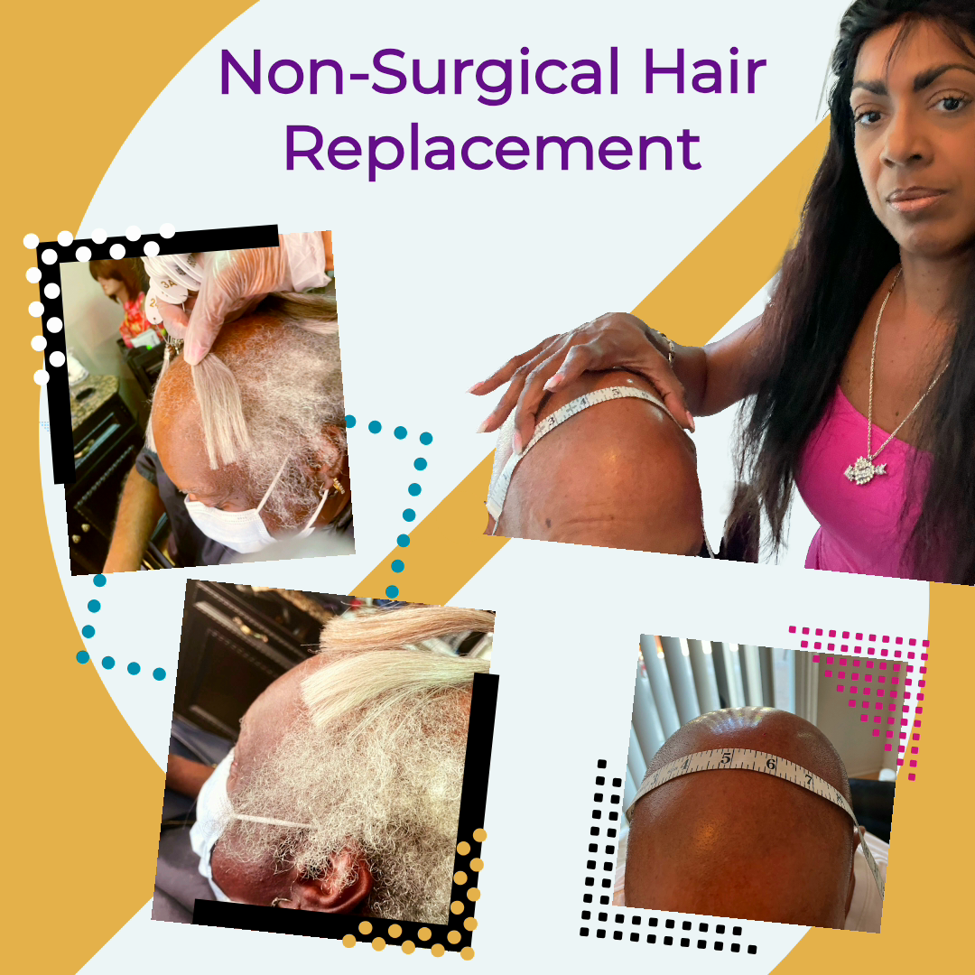 With her extensive knowledge
of hair, Ms. Reecy provides
non-surgical hair replacement
services, providing the
illusion of natural growth.
