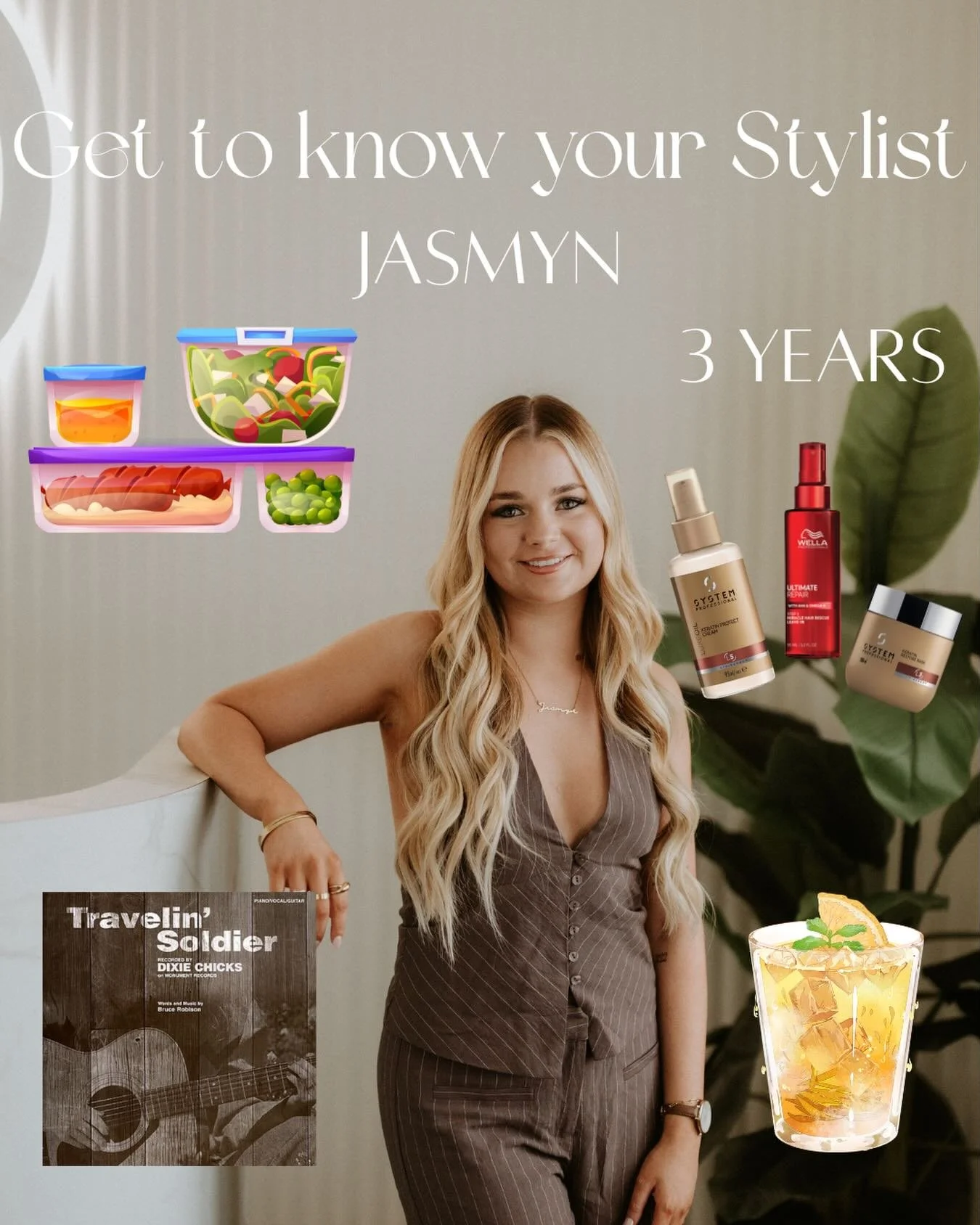 Get to know your hair stylist 🤍✨💕
Jasmyn 
How long have you been in the industry - 3 years
What is your favourite service to do- Root Stretch
What is your favourite song - Travellin Soldier 
Your go to lunch - Leftovers
 2026 goal Finishing My Appr