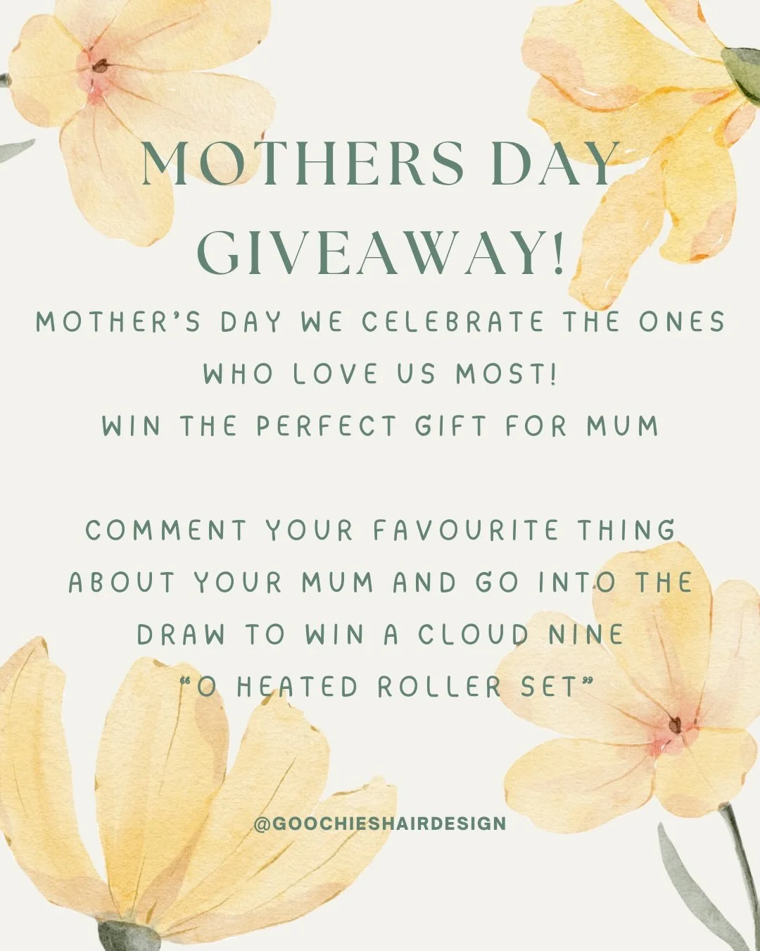 💓MOTHERS DAY GIVEAWAY 💓
Cloud Nine &ldquo;O Heated Roller Set&rdquo; Valued at $499

We are celebrating all the amazing mums out there with a SPECIAL giveaway 🌸
FOLLOWING STEPS TO ENTER - 
-Follow all of our Girls on Instagram 
-Tag your Mum (or a