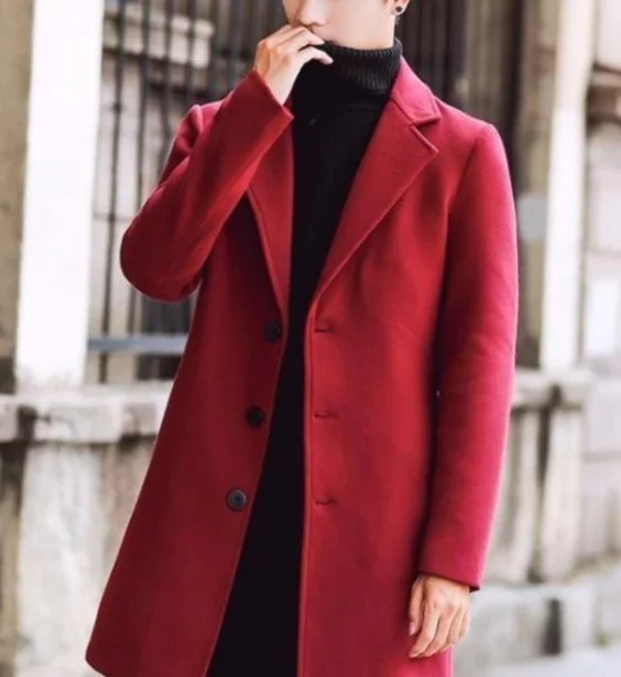 mens maroon overcoat