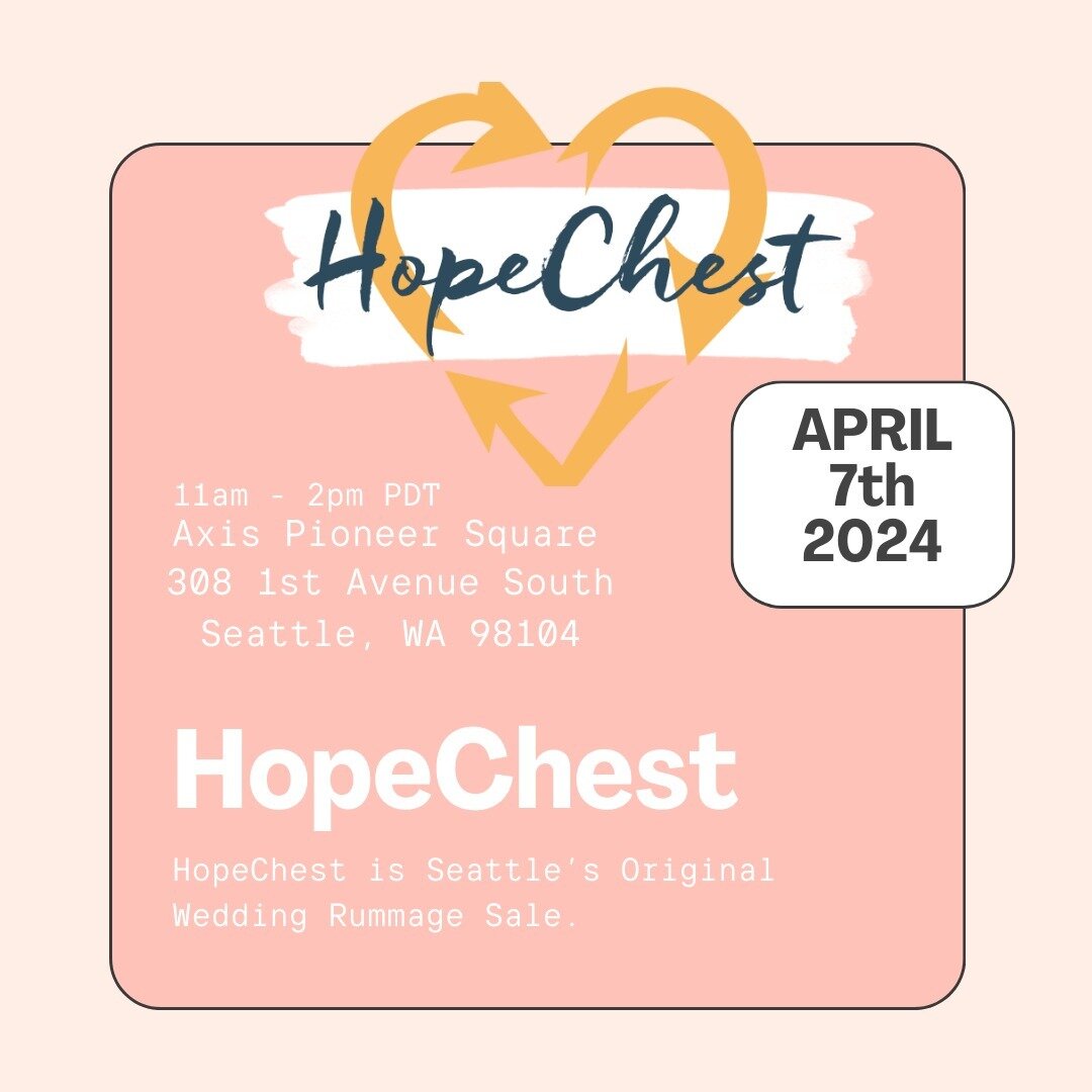 Counting down the days to @hopechestseattle 2024! We will be volunteering and raffling off an amazing prize again this year, so make sure you grab your tickets today!

What is HopeChest you ask? It's Seattle's original wedding rummage sale! 💍 HopeCh