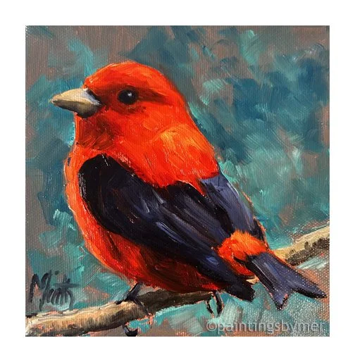 Scarlet Tanager, Meredith Reynells, Oil, $250.