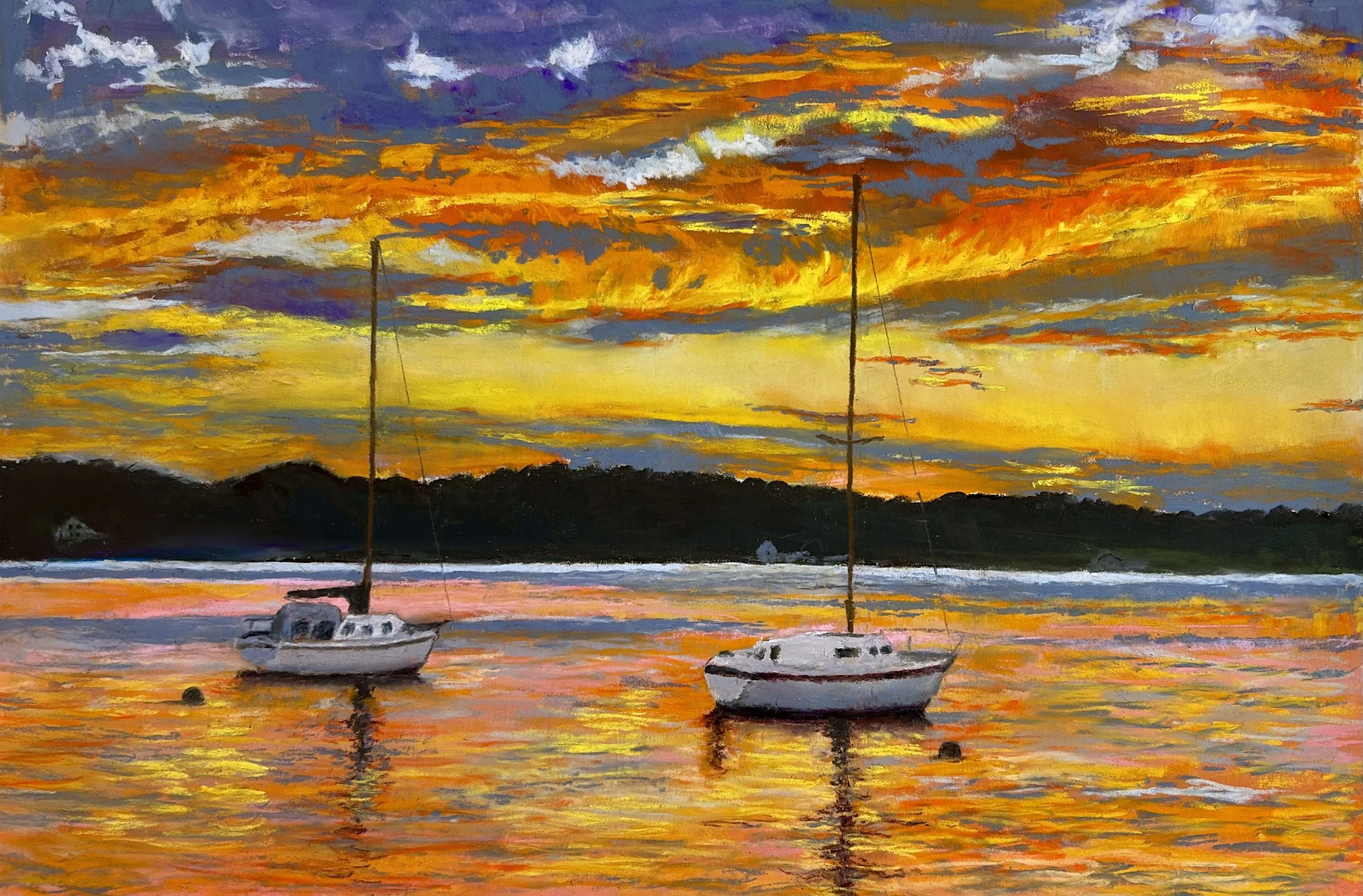 Fire in the Sky at Pepperrell Cove, Deborah Granneman, Pastel, $375. 13x19"
