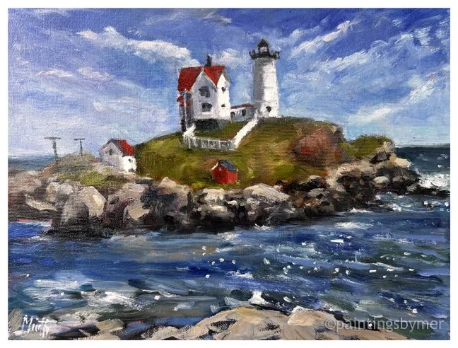 Nubble Light House, York ME, Plein Air 2026, Meredith Reynells, Oil, $695.