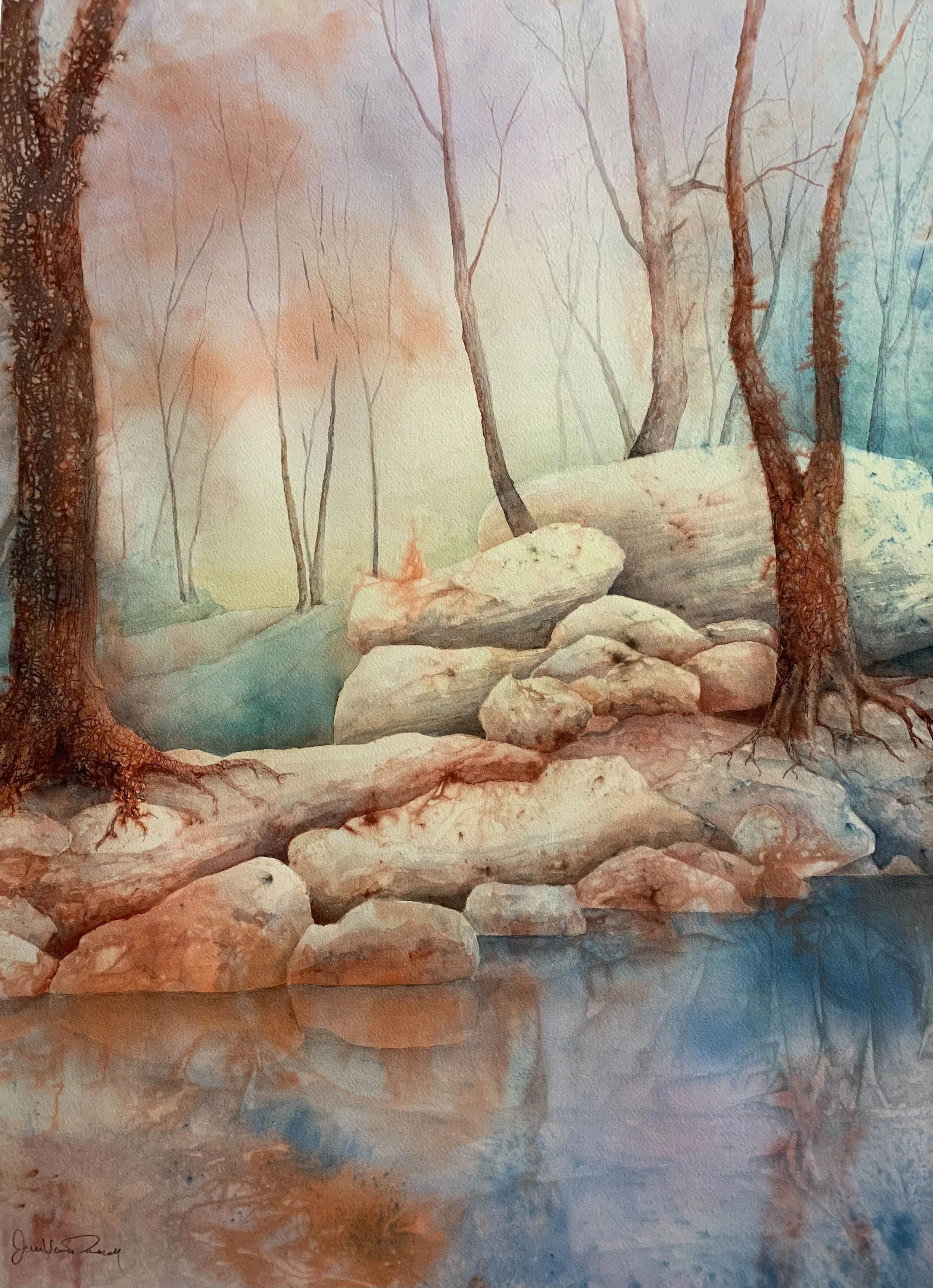 Misty Morning, Jan Van Tassell, Watercolor, $980. 36x24"