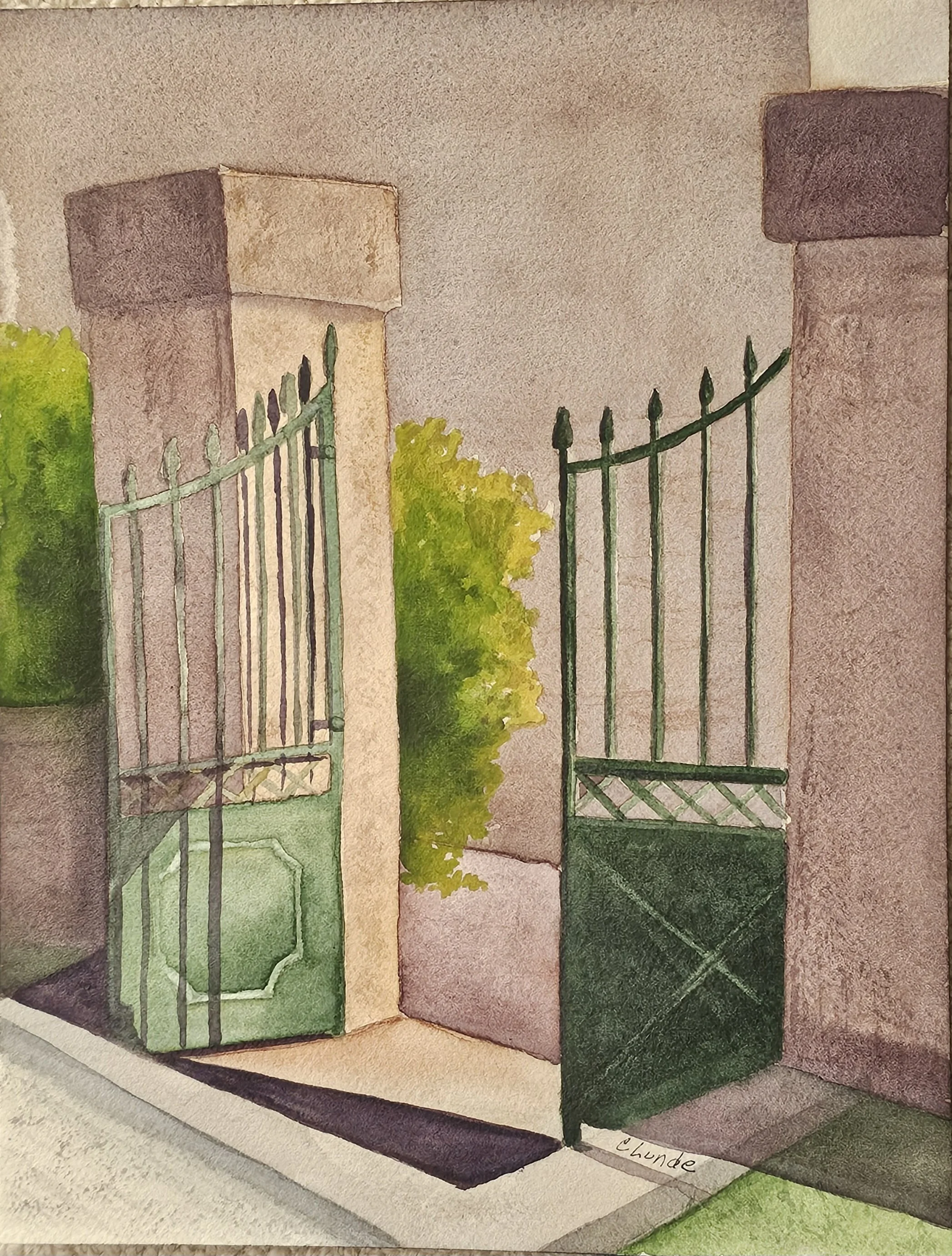 Garden Gate - Tournon, France, Cheryl Lunde, Watercolor, $200. (11x14")