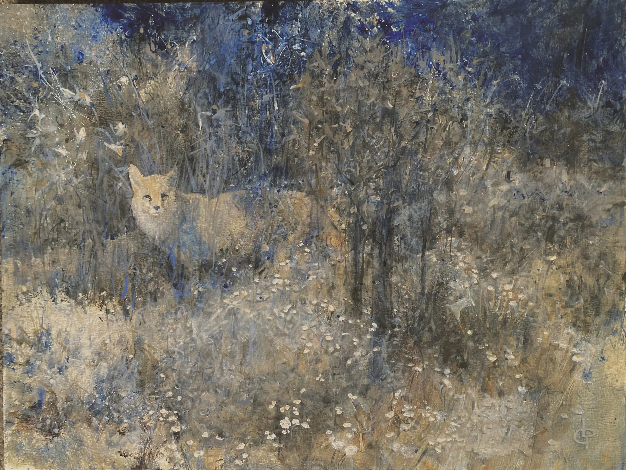 Night Visitor, Lisa Genatossio, Acrylic on Cradled Panel, $350. 12x16"