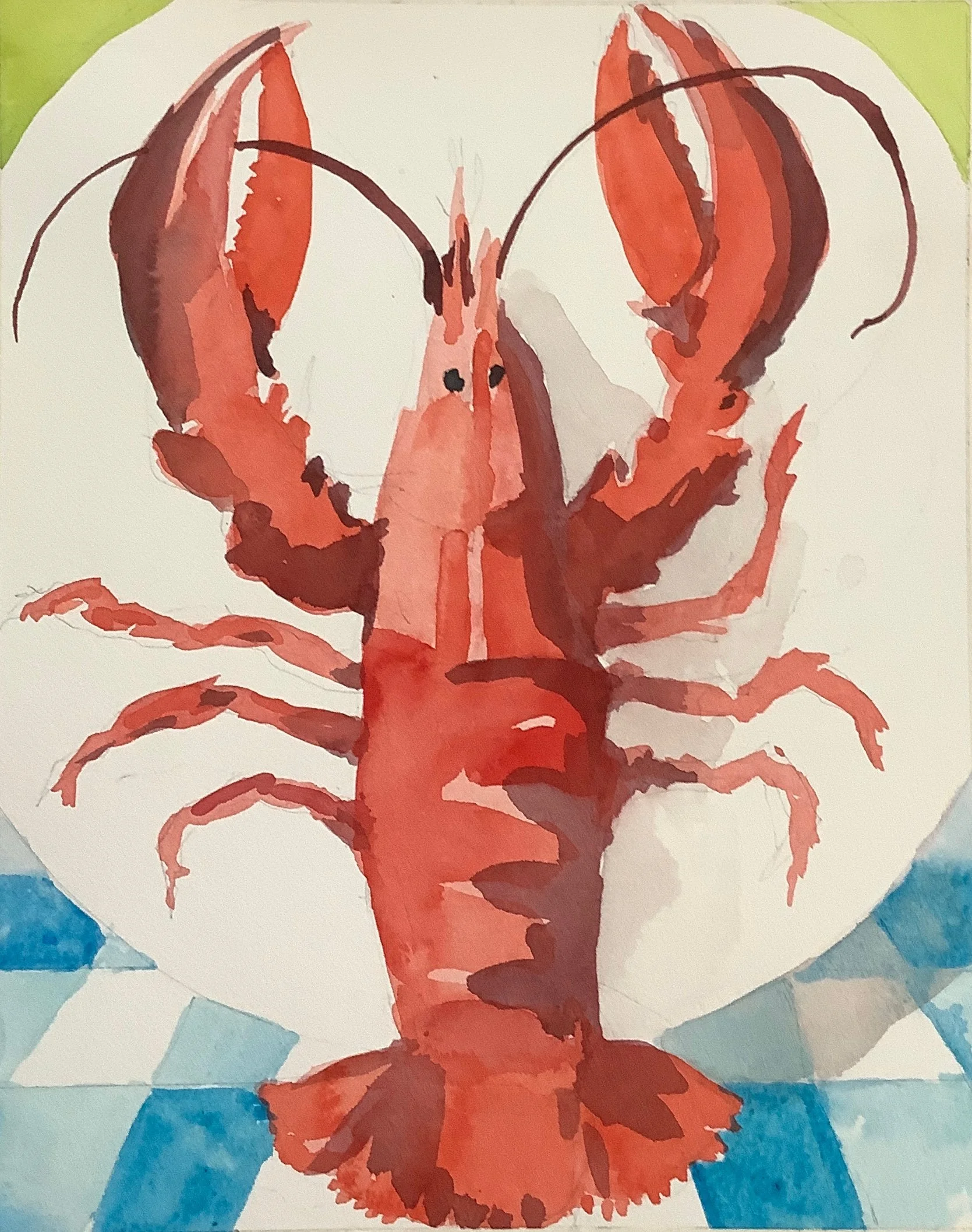 Pat's Lobster, Julia Gittes, Watercolor, $150.