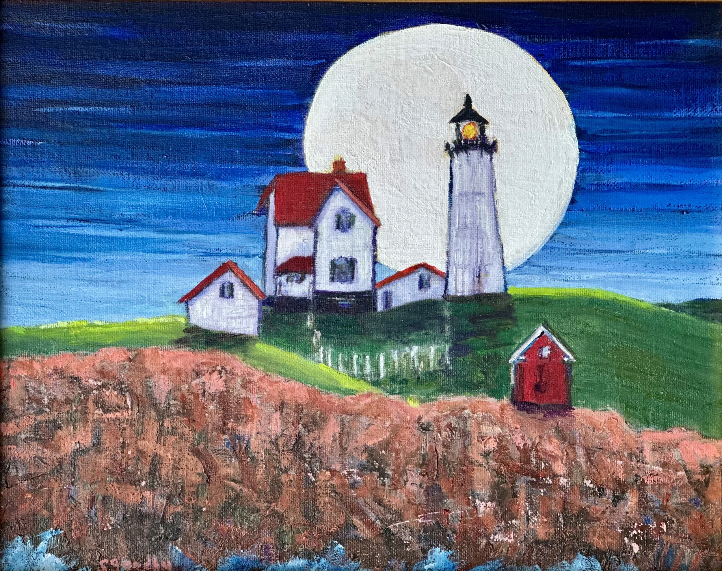 Full Moon Rising At The Nubble, Susan Goodby, Oil, $275.