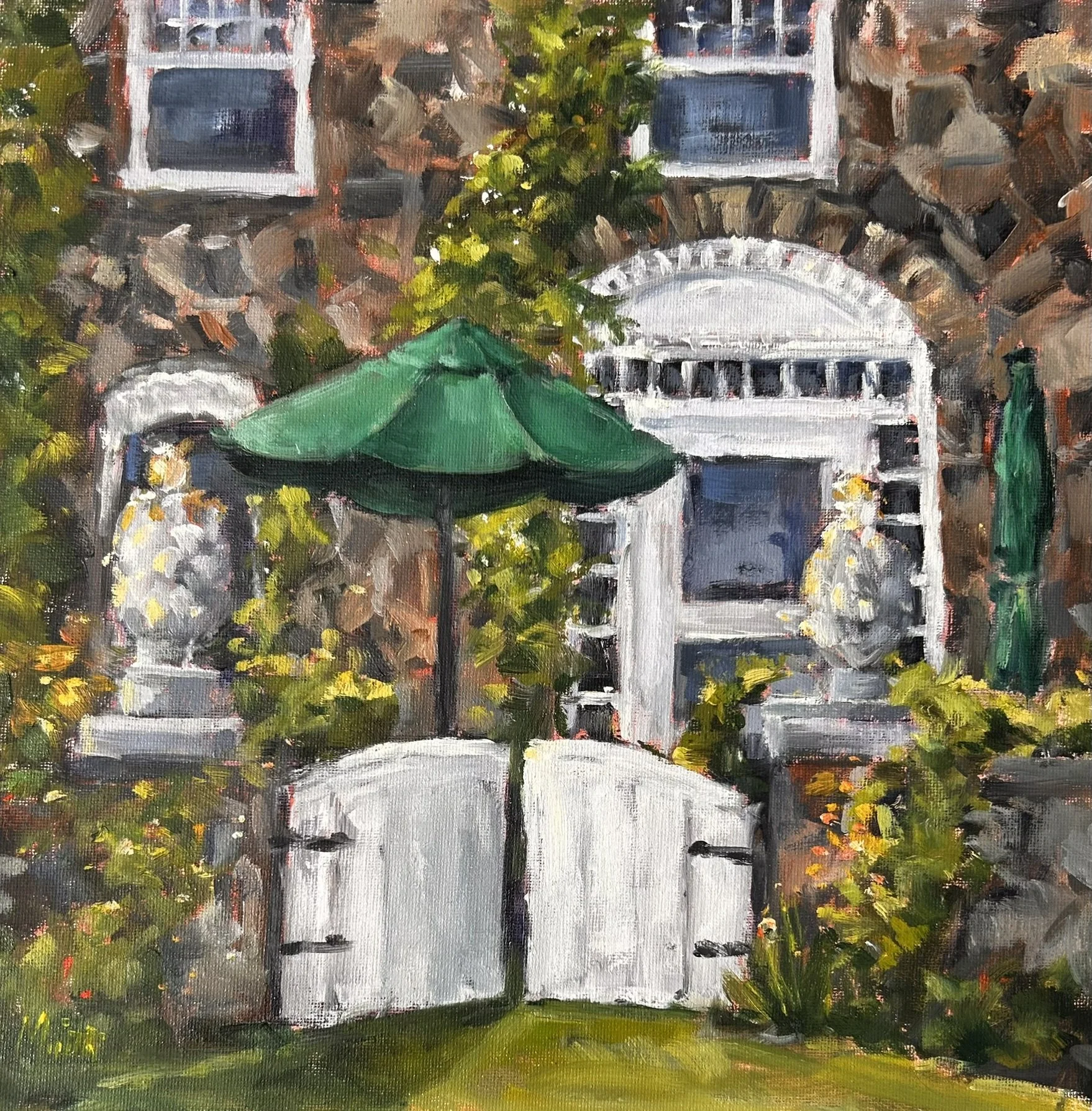 Hosmer Estate, Green Umbrella, Meredith Reynells, Oil, $775. (17x17")