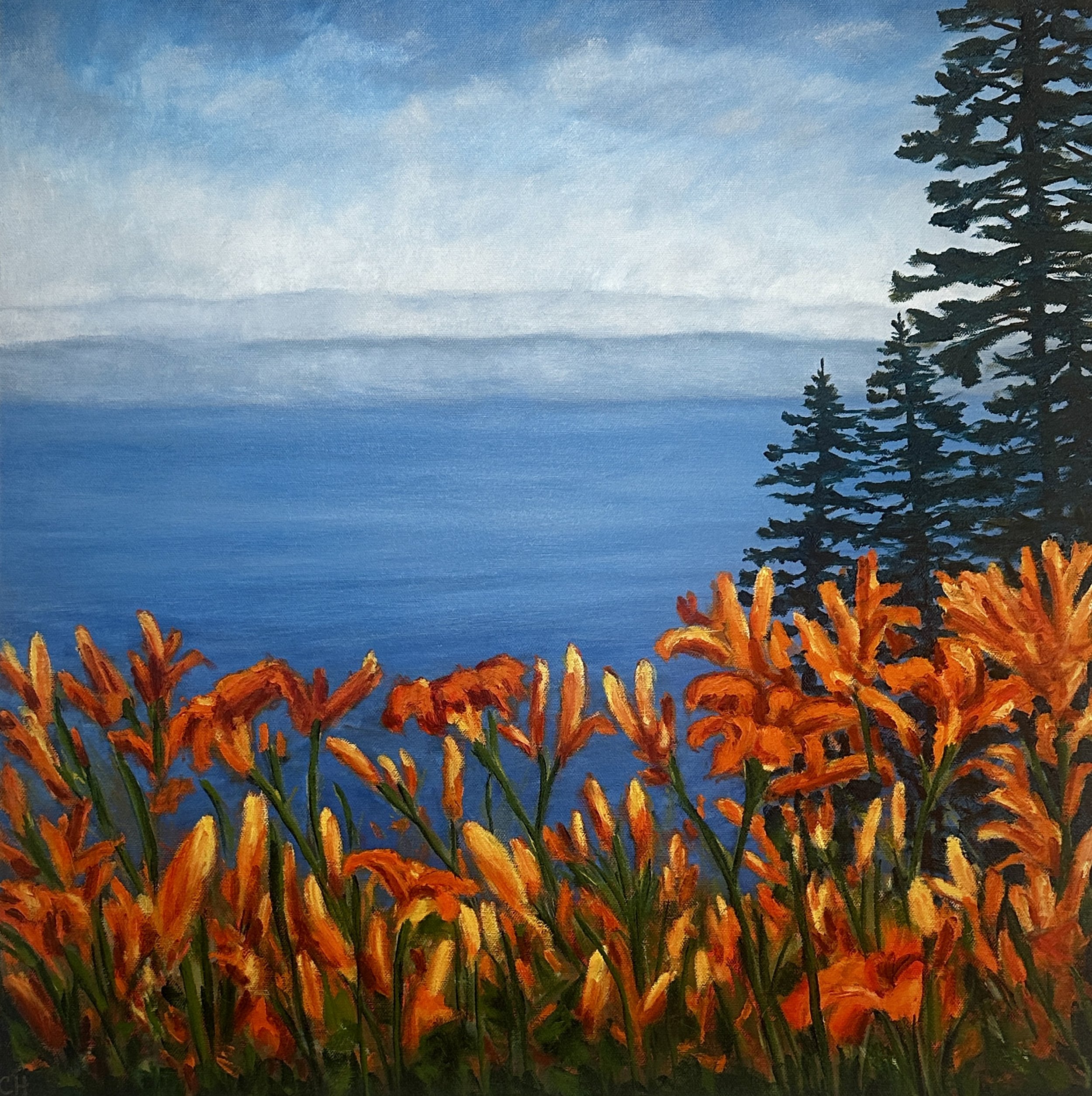 Owl's Head Daylilies, Cassandra Hahn, Oil on Canvas, $950.