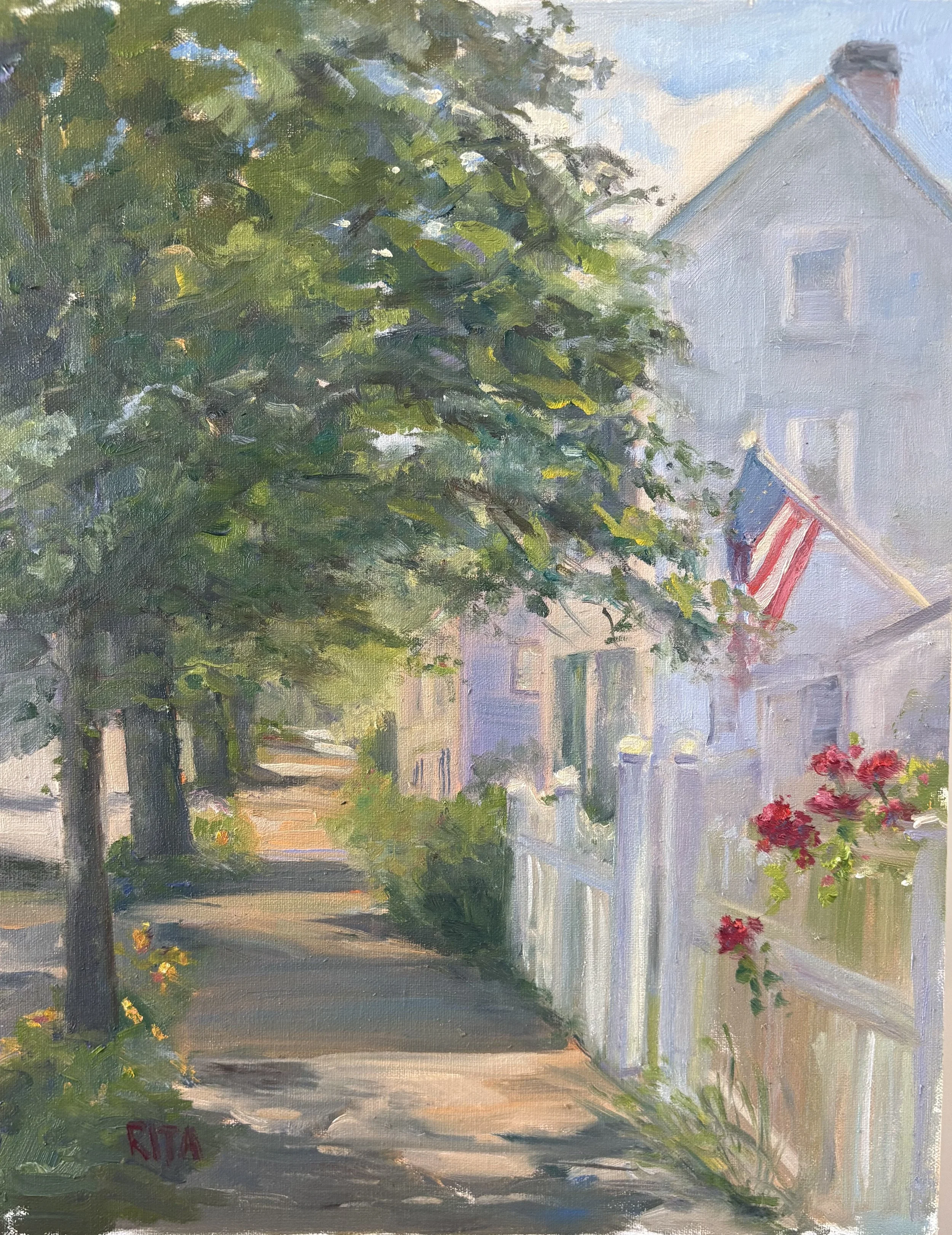 Roses and Flag, Rita Pomerleau, Oil, $550. (14x17")