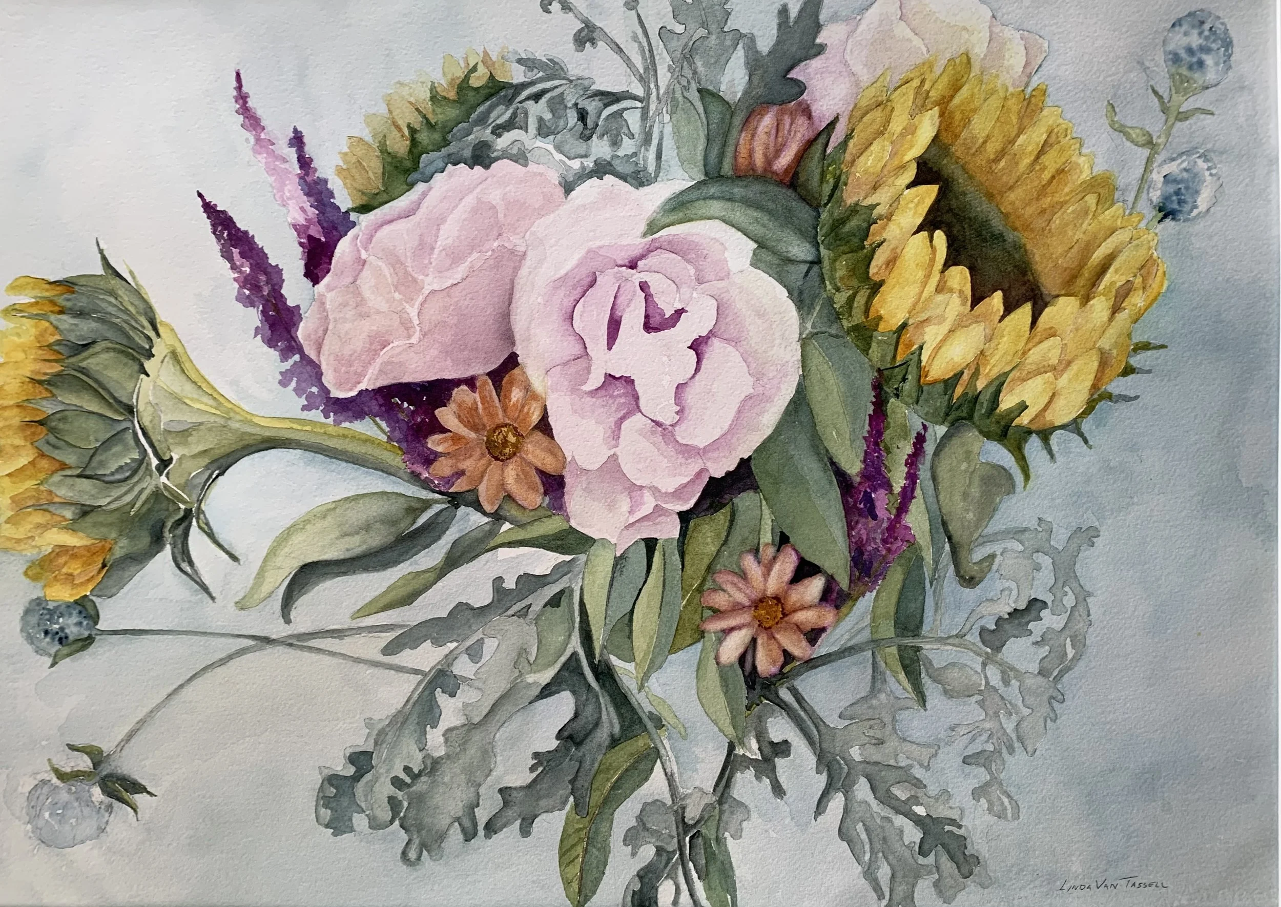 Sunflowers And Silver Dust, Linda Van Tassell, Watercolor, $900. (28"x38")