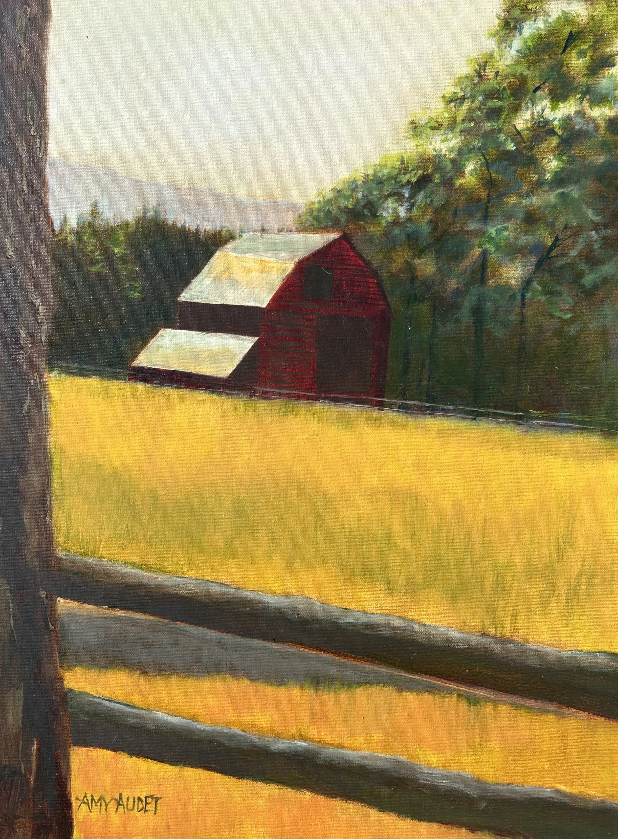 Hiram Barn, Amy Audet Lomasney, Oil on Panel, $400. 18x22"