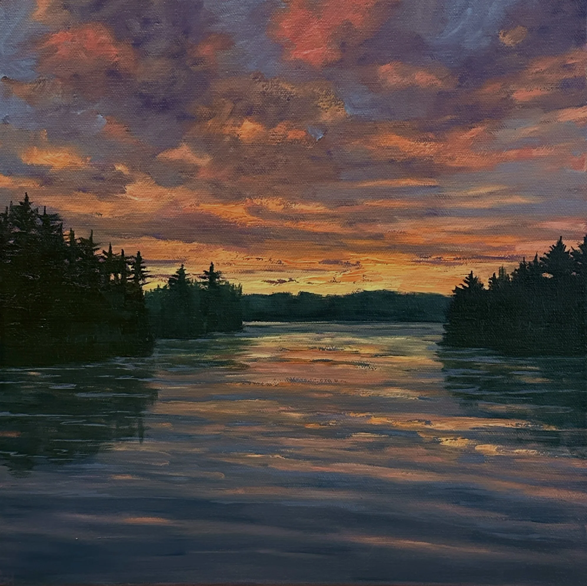 Pine Points, Cassandra Hahn, Oil on Canvas, $650. (14x14")