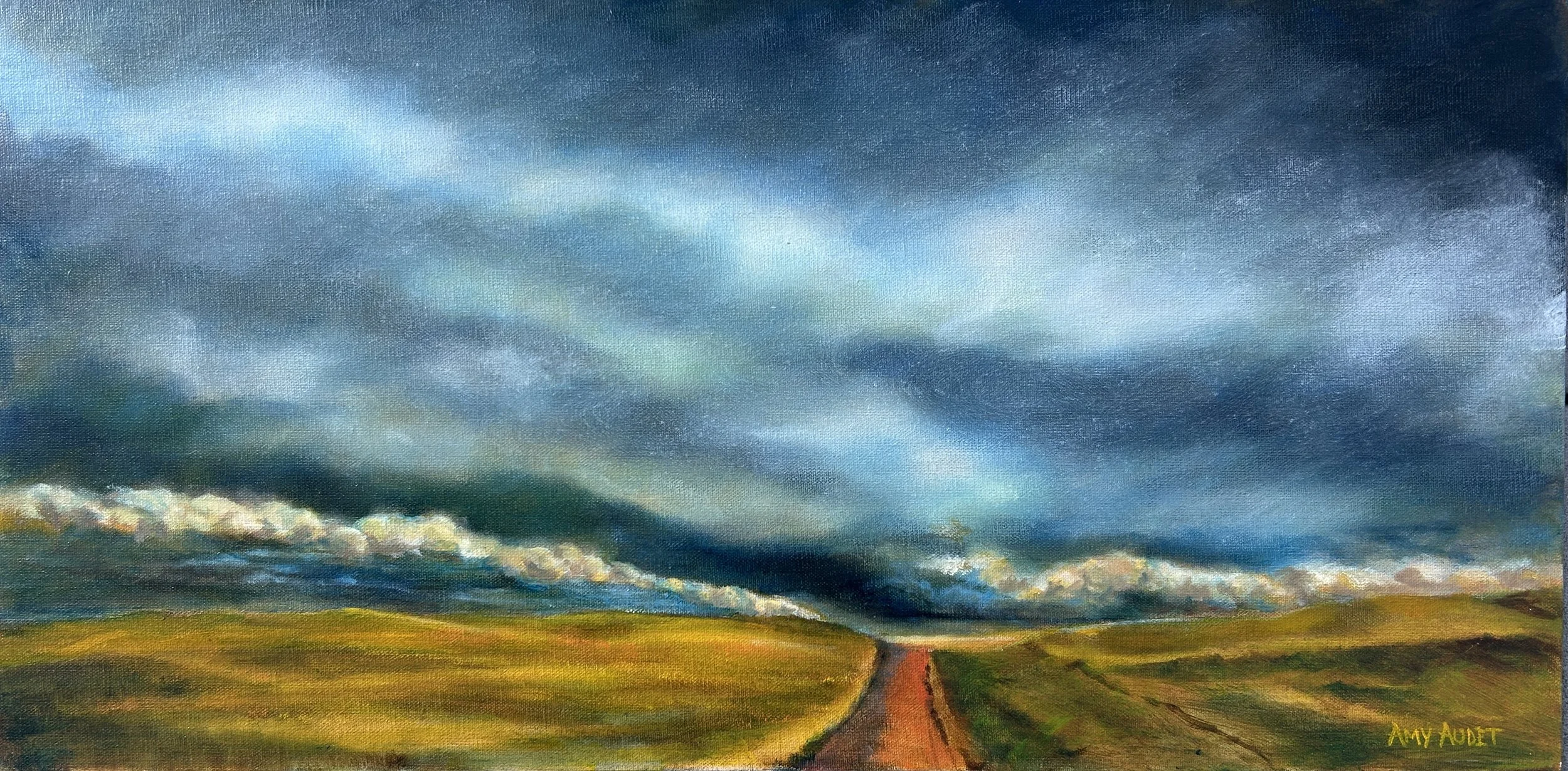 Storm Over Aroostook, Amy Audet Lomasney, Oil on Panel, $400. 30x18"