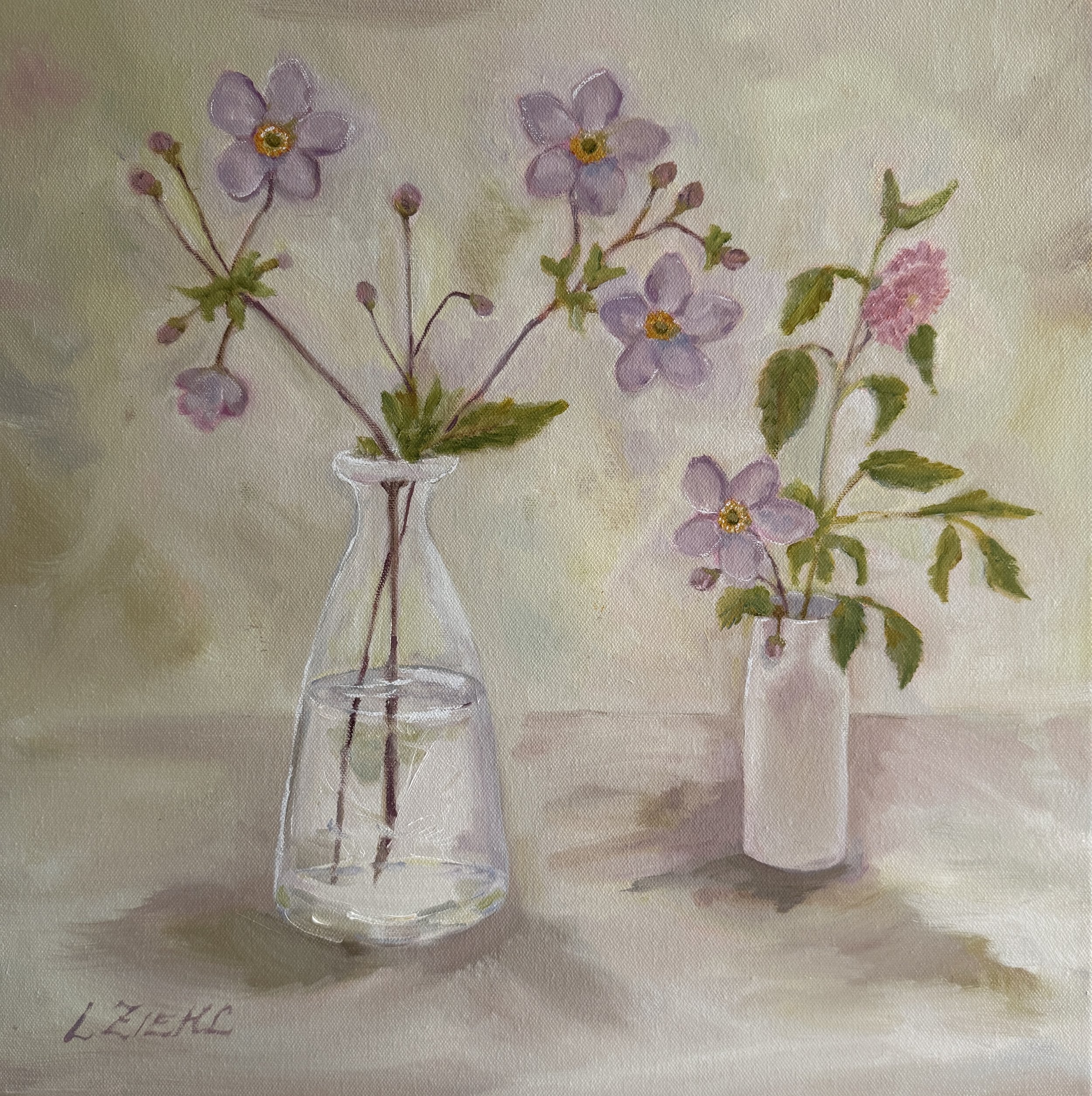 Japanese Anemone #1, Laurel Ziehl, Oil, $550. (18x18")