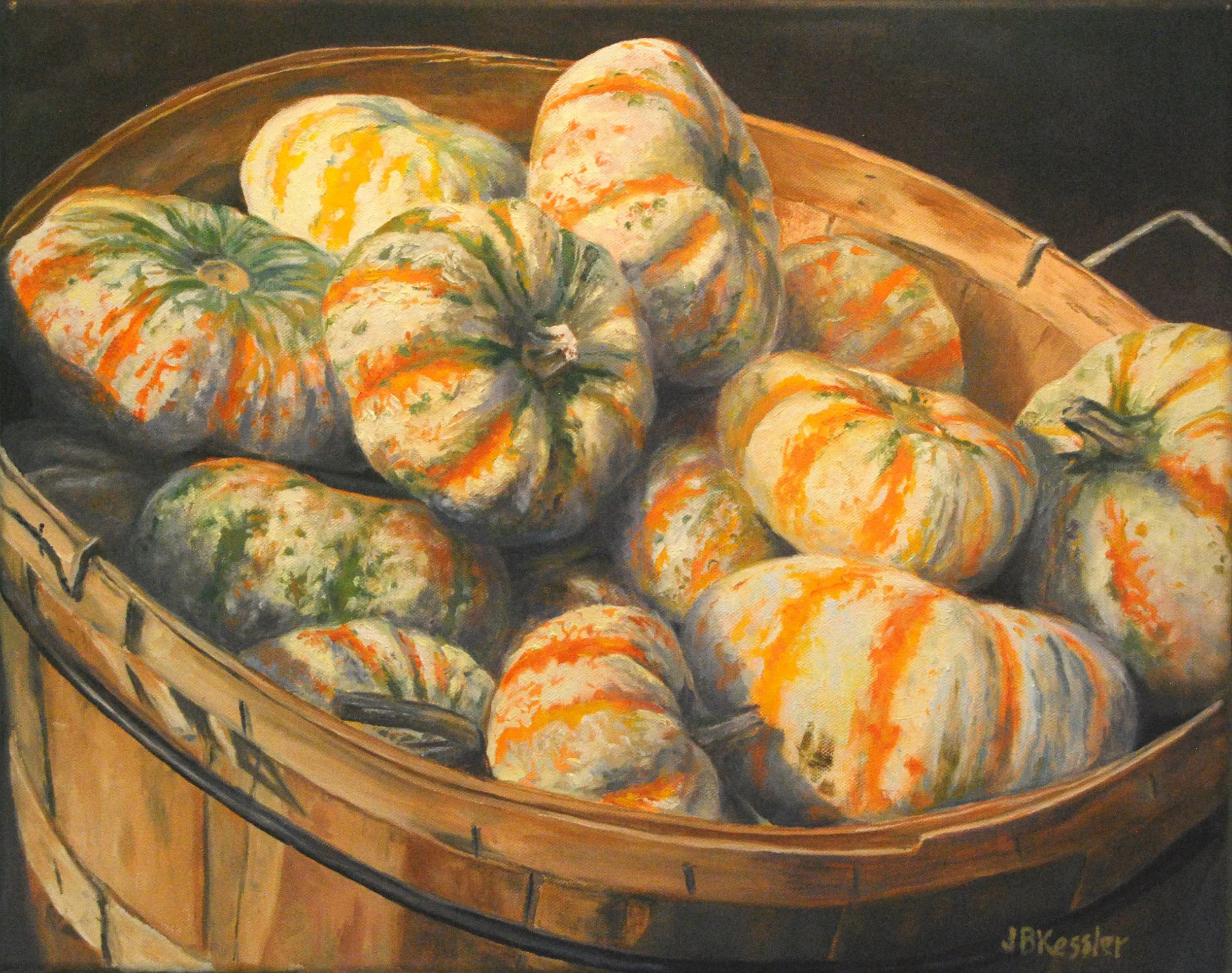 Basket of Squash, John Kessler, Oil, $1400. (17x21")