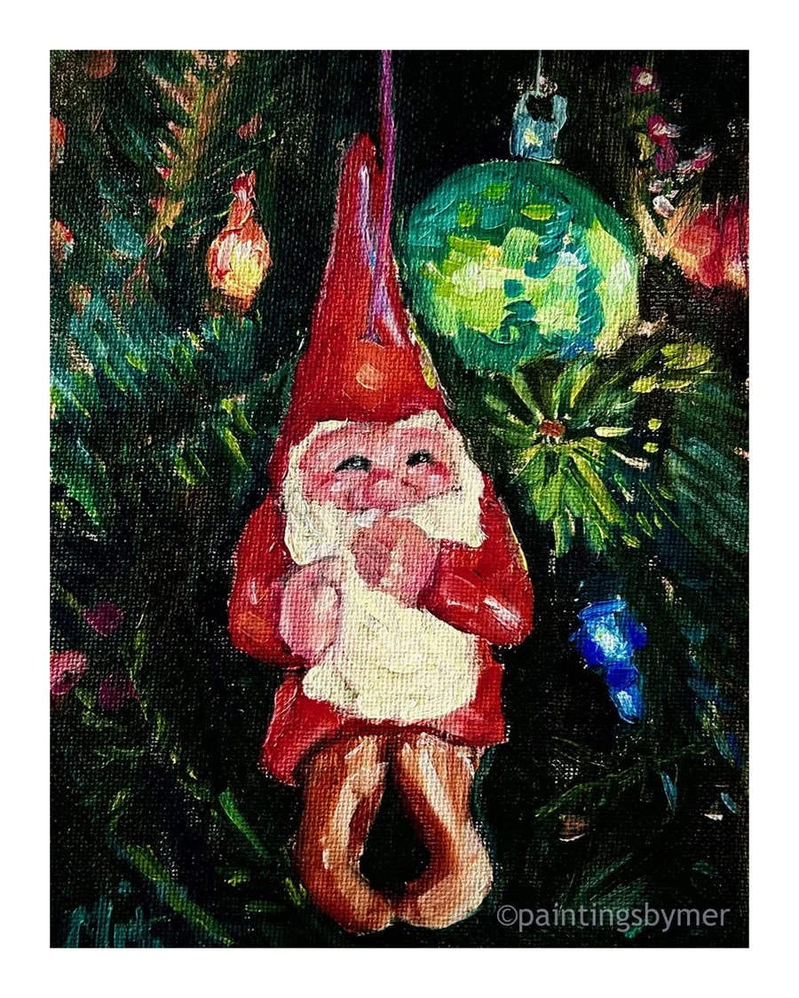Silly Christmas Gnome, Meredith Reynells, Oil, $375.