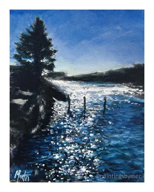 Perkins Cove Sparkles - Plein Air, Meredith Reynells, Oil, $385.