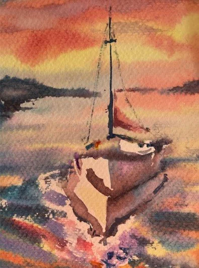 Sunset Sail, Semra Aytur, Watercolor, $200.