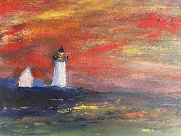Red Light House, Semra Aytur, Oil, $200. 12x16"