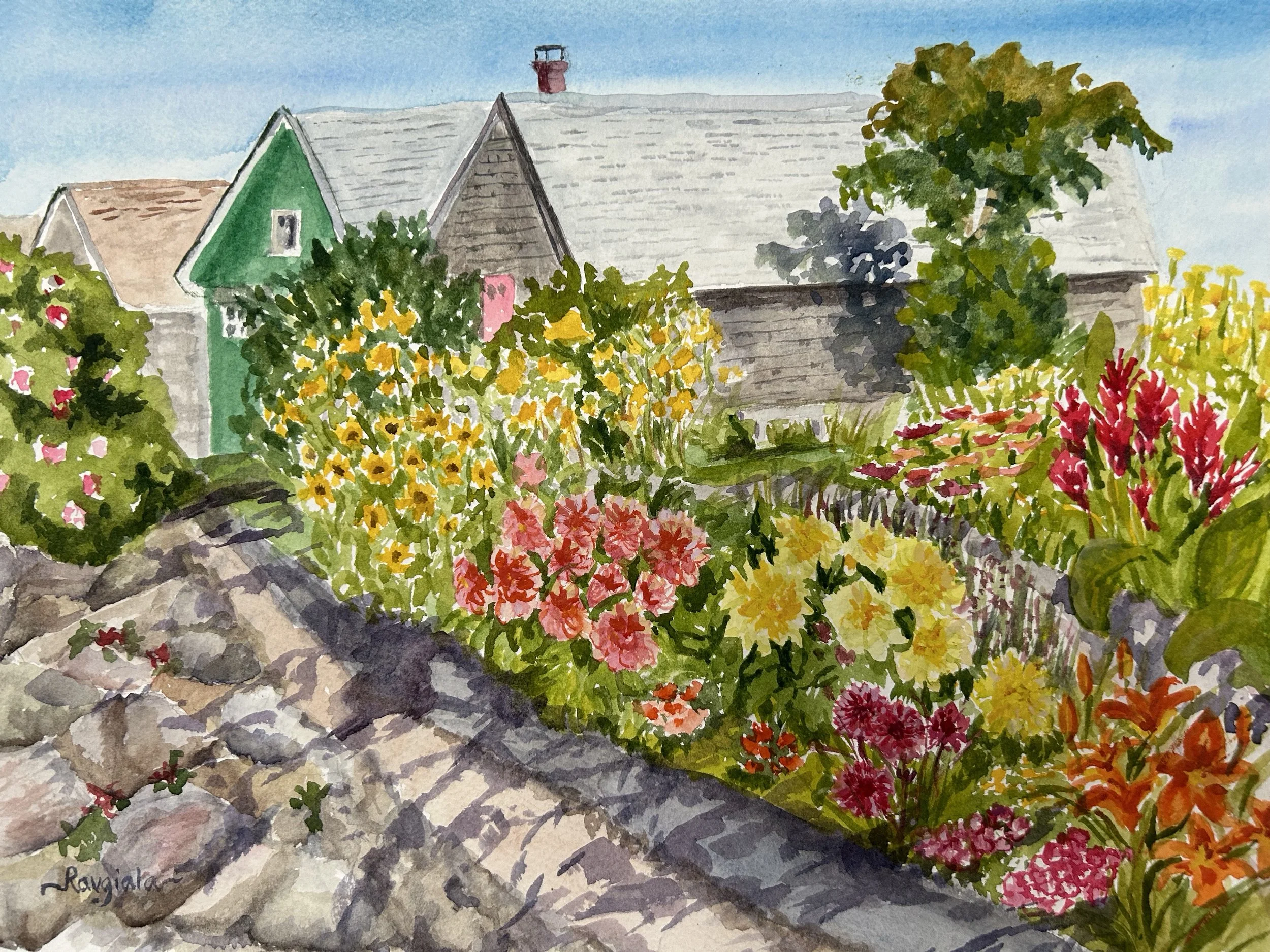 A Flowered Coastline, Joanne Ravgiala, Watercolor, $200.