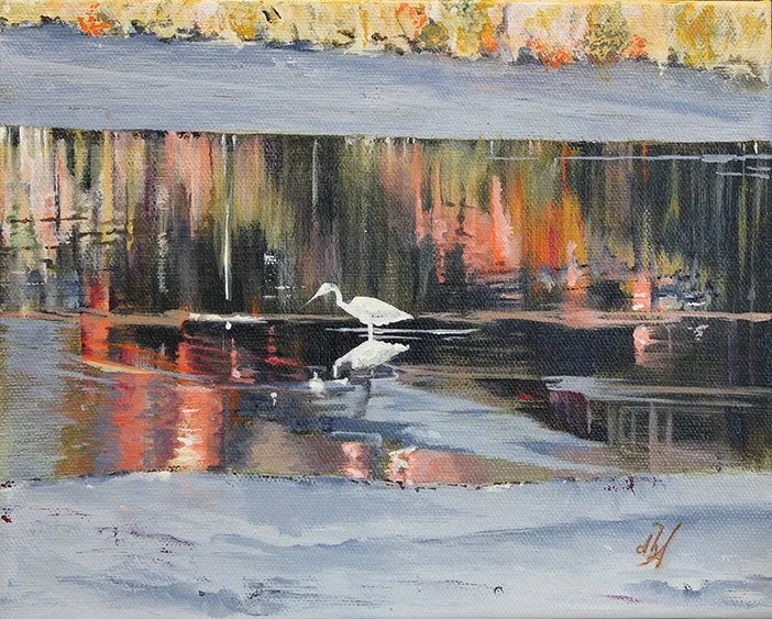 Fishing By The Wiggly Bridge, Donna Asquith, Acrylic on Canvas, $280.