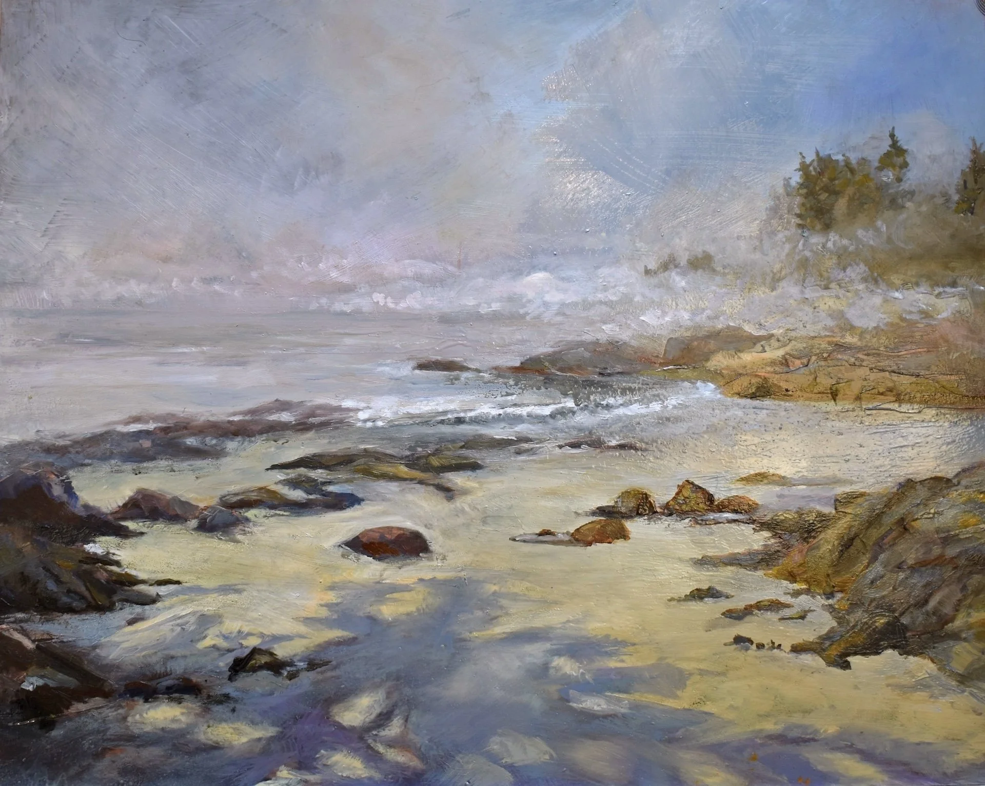 Sea Smoke And Rock Fingers, Deena Ball, Oil on Copper, $1800.