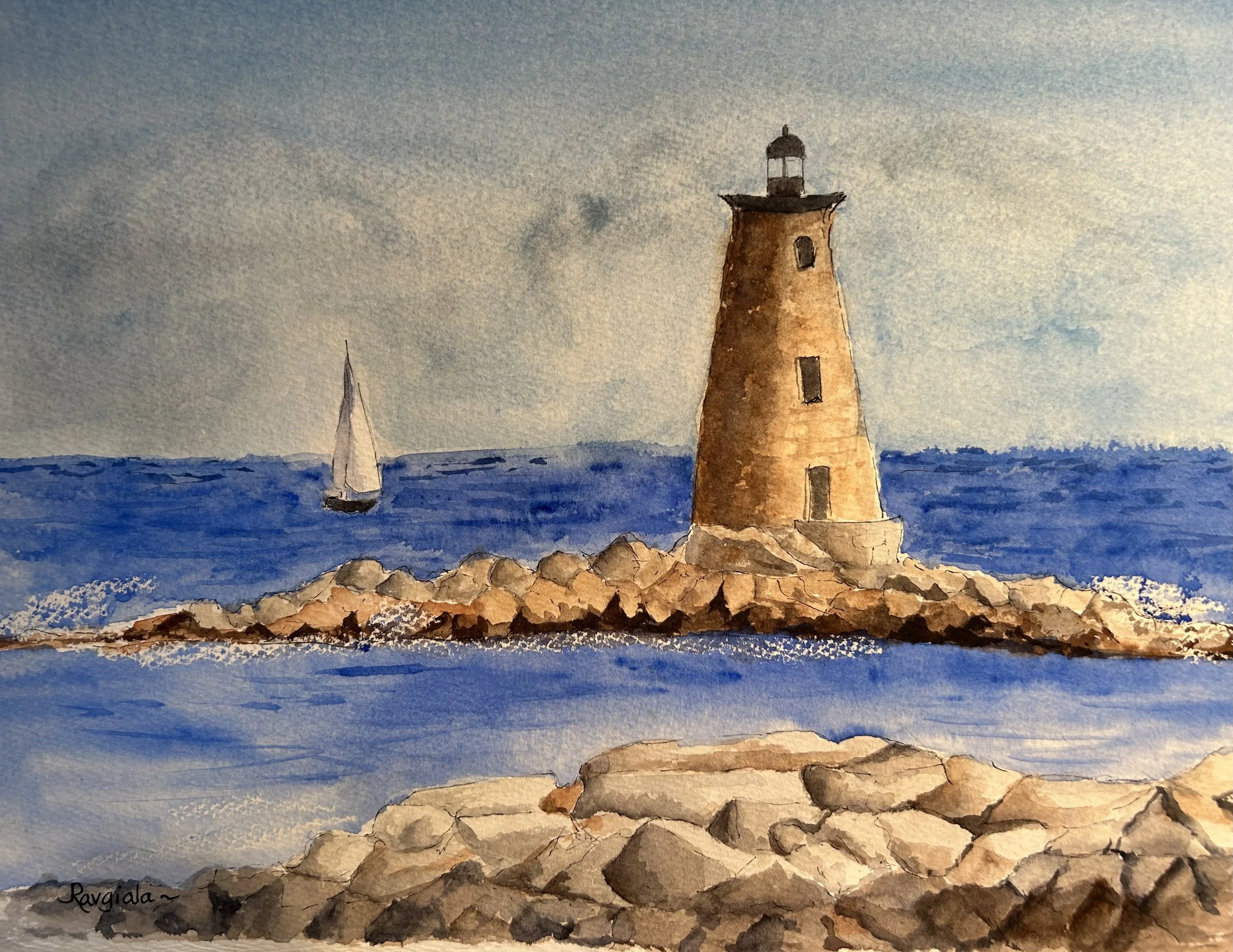 Portsmouth Harbor Lighthouse, Joanne Ravgiala, Watercolor, $250.