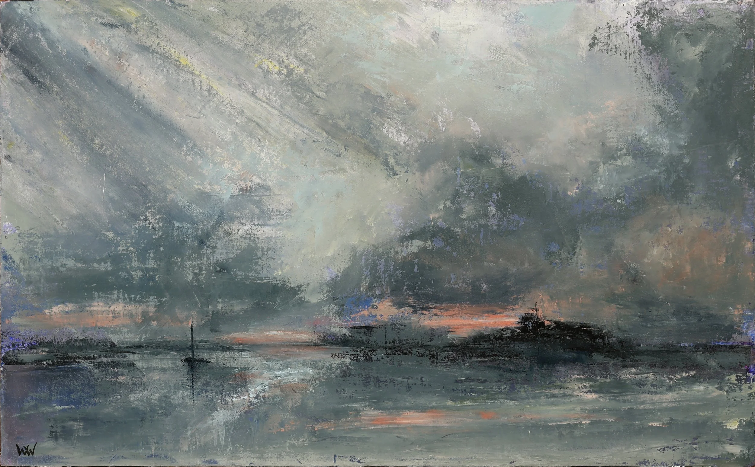Dawn Breaks Over The Shipyard, Wendy Welton, Oil, $630.