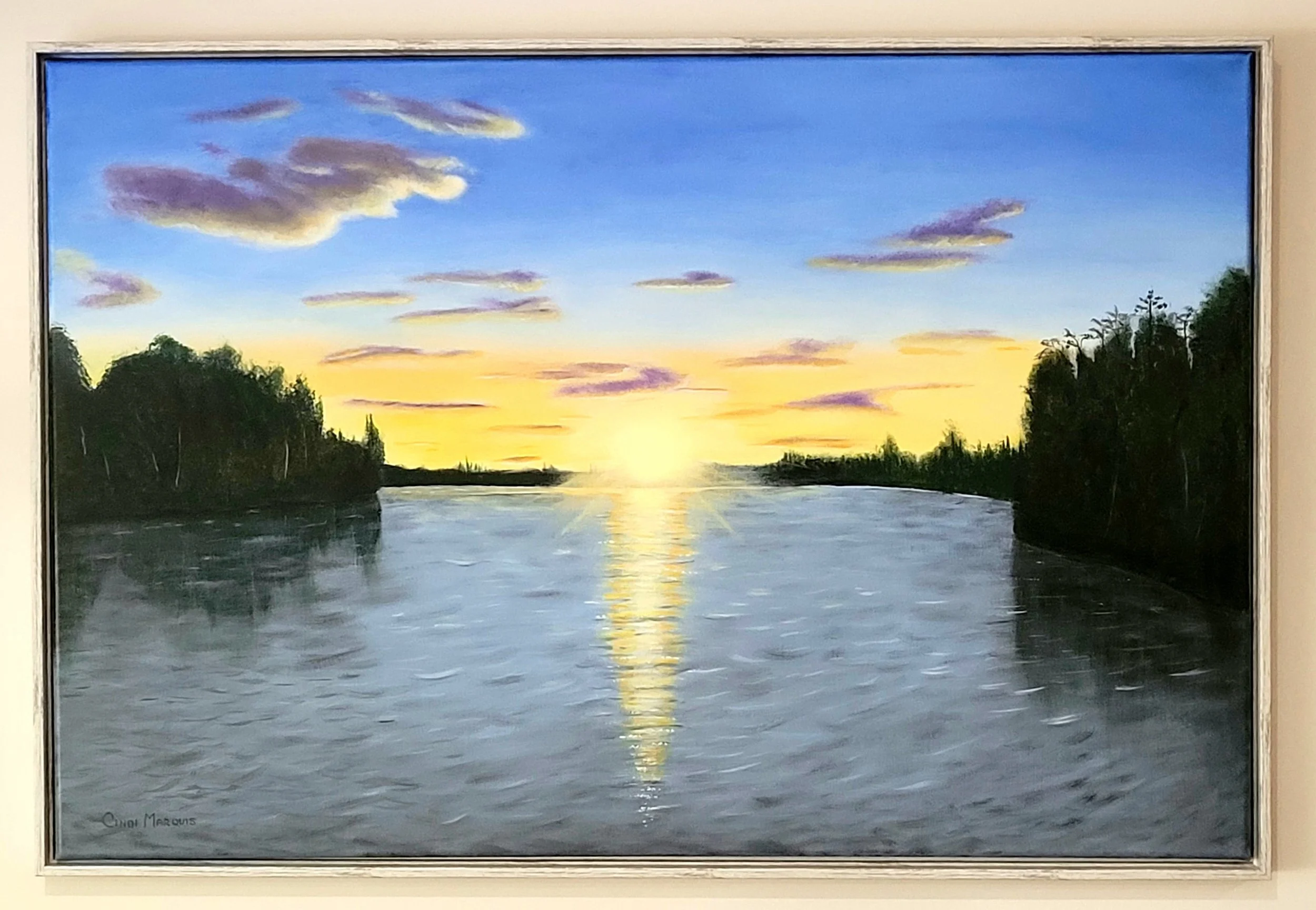 Sunset on York River, View from Sewell's Bridge, Cindi Marquis, Acrylic, $1300. 25x37"