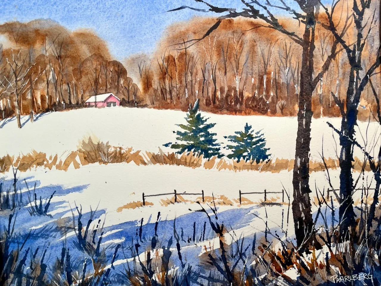 Brave Boat Pasture in Winter, Bill Paarlberg, Watercolor, $900.